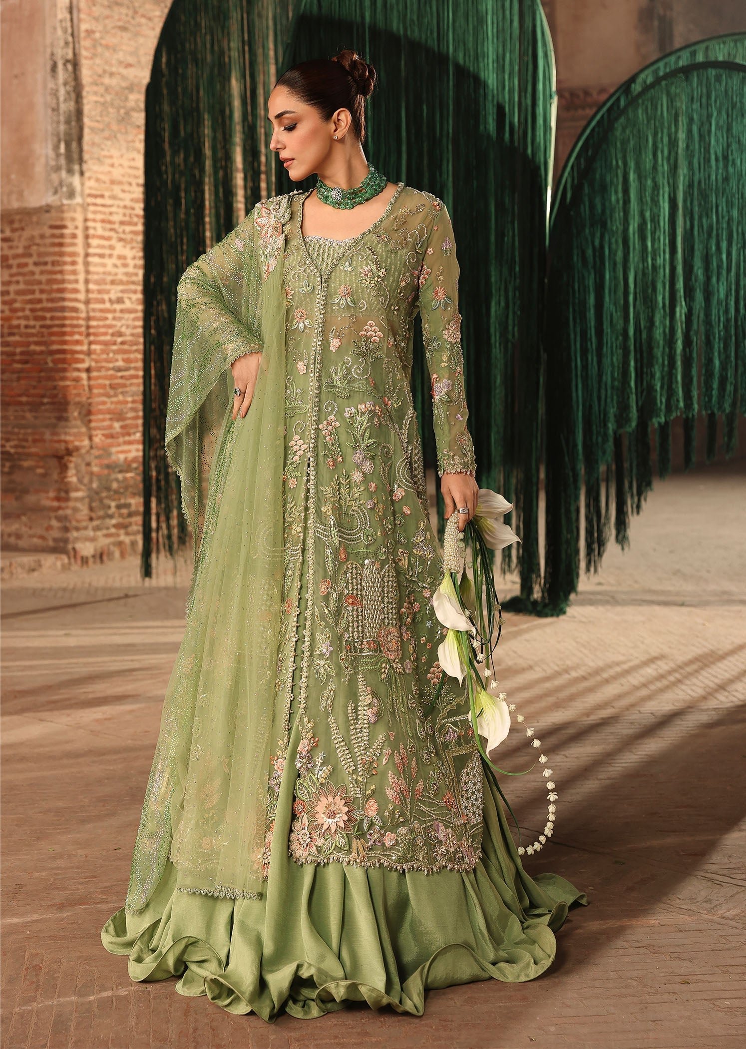 Crimson Matwali Hand Embellished Net Bridal Maxi - Embroidered Back & Daman Silhouette Detailing | IQNAZ