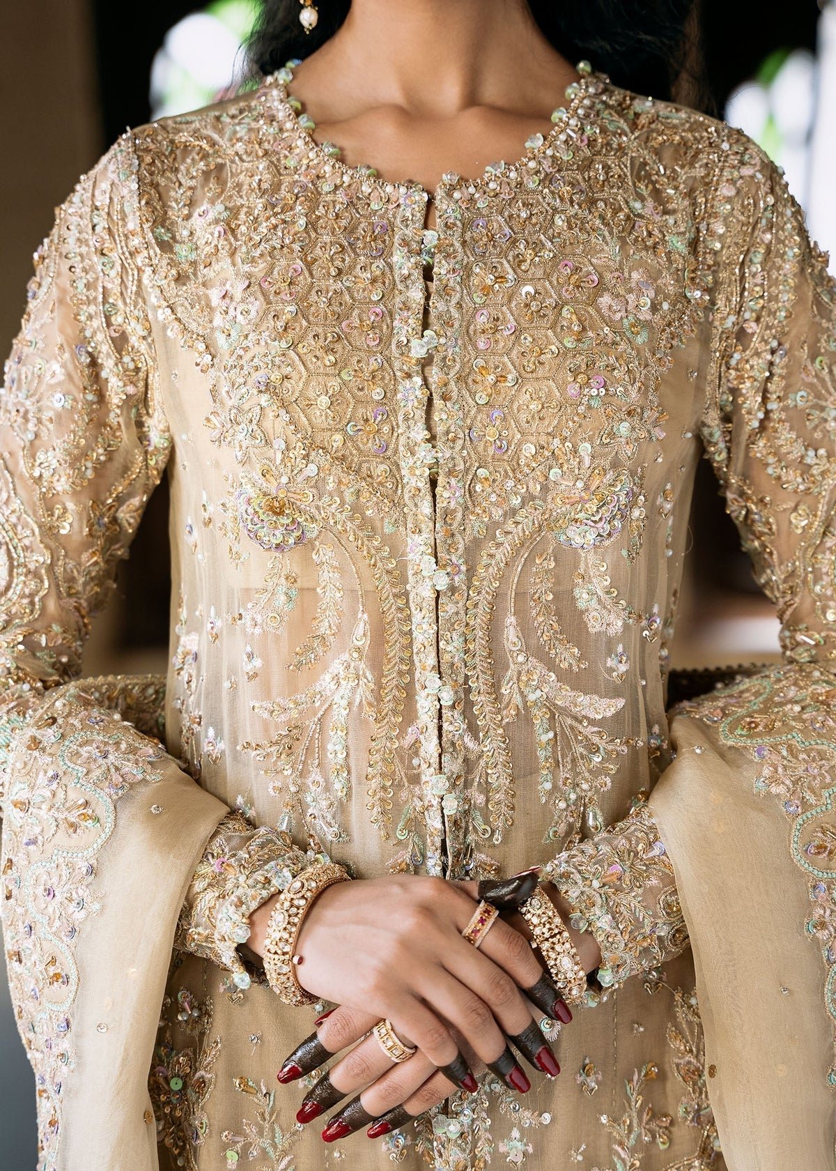 Kanwal Malik Embroidered Organza Party Wear Suit - Embroidered Back & Daman Silhouette Detailing | IQNAZ