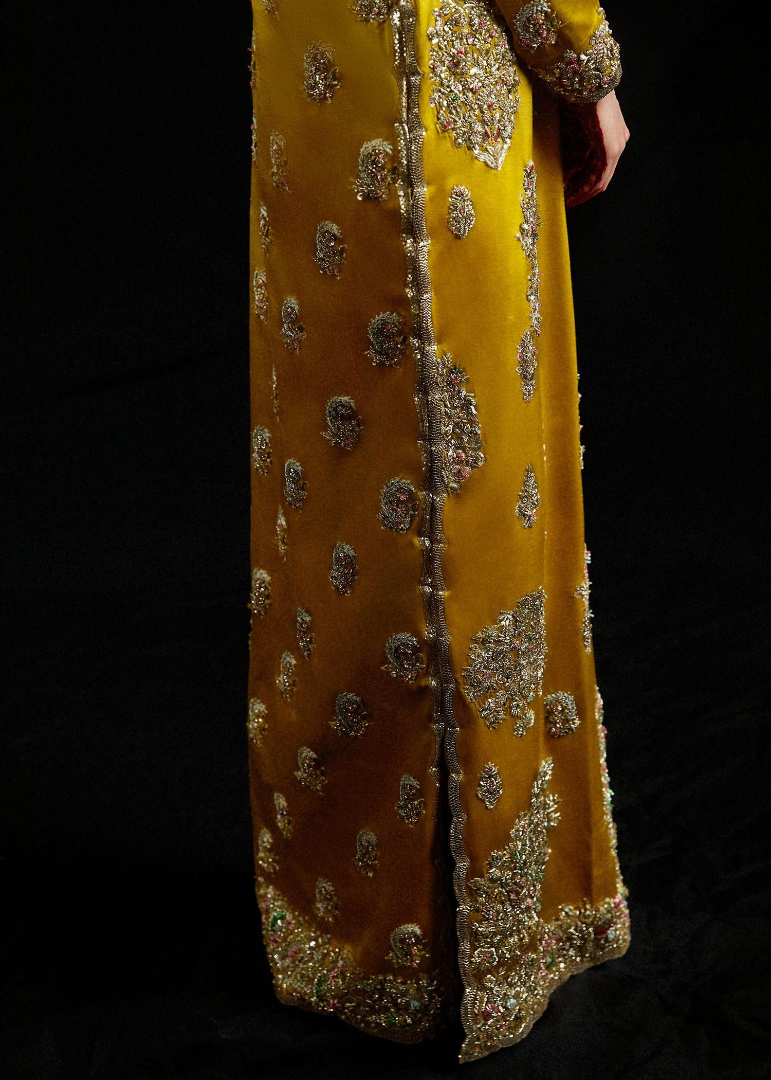 Hussain Rehar Sandali Embroidered Silk Party Wear Suit - Matching Bottom & Trouser Fabric Details | IQNAZ