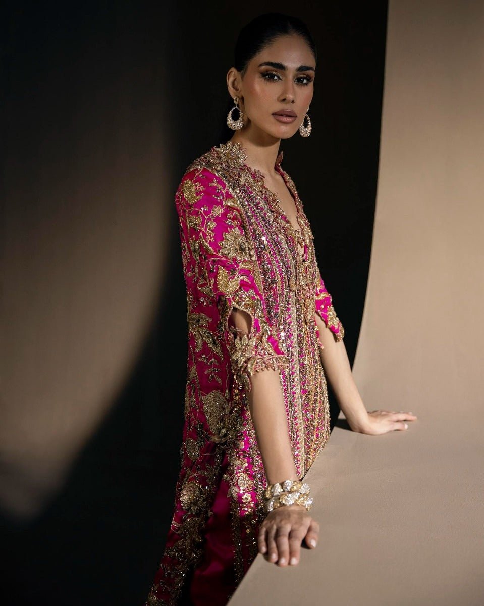 Sana Safinaz Hand Embellished Organza Party Wear Suit - Close-Up Hand Embellishment Tilla & Pearl Work | IQNAZ