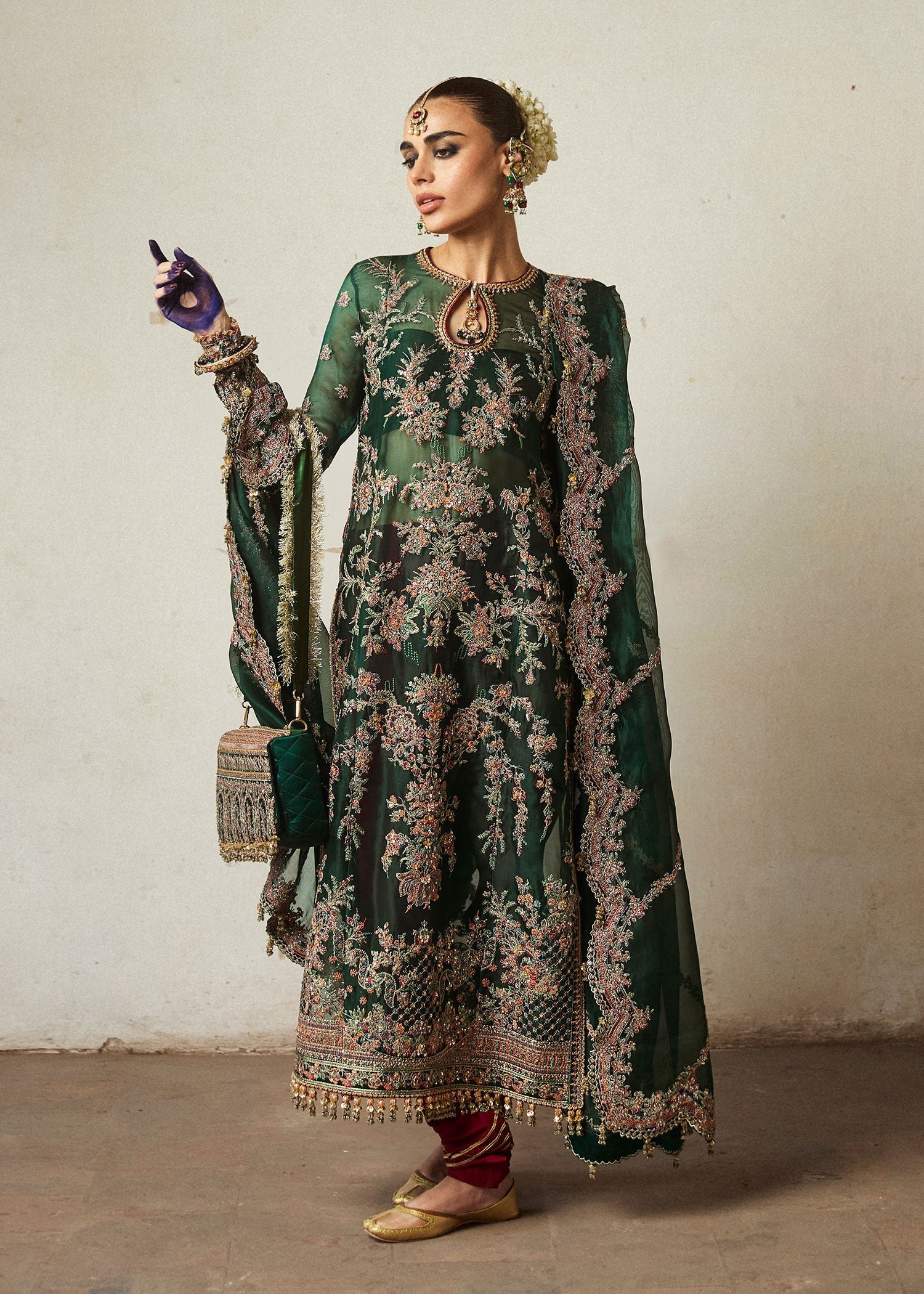 Hussain Rehar Jamali Embroidered Organza Party Wear Suit - Designer Photoshoot Gallery Angle 7 | IQNAZ Couture