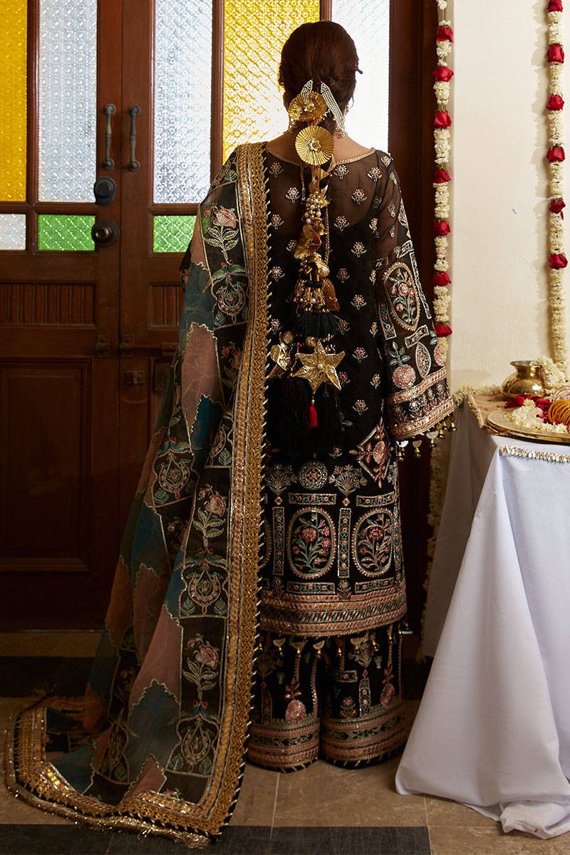 Mohsin Naveed Ranjha Gul Hand Embellished Organza Party Wear Suit - Close-Up Hand Embellishment Tilla & Pearl Work | IQNAZ