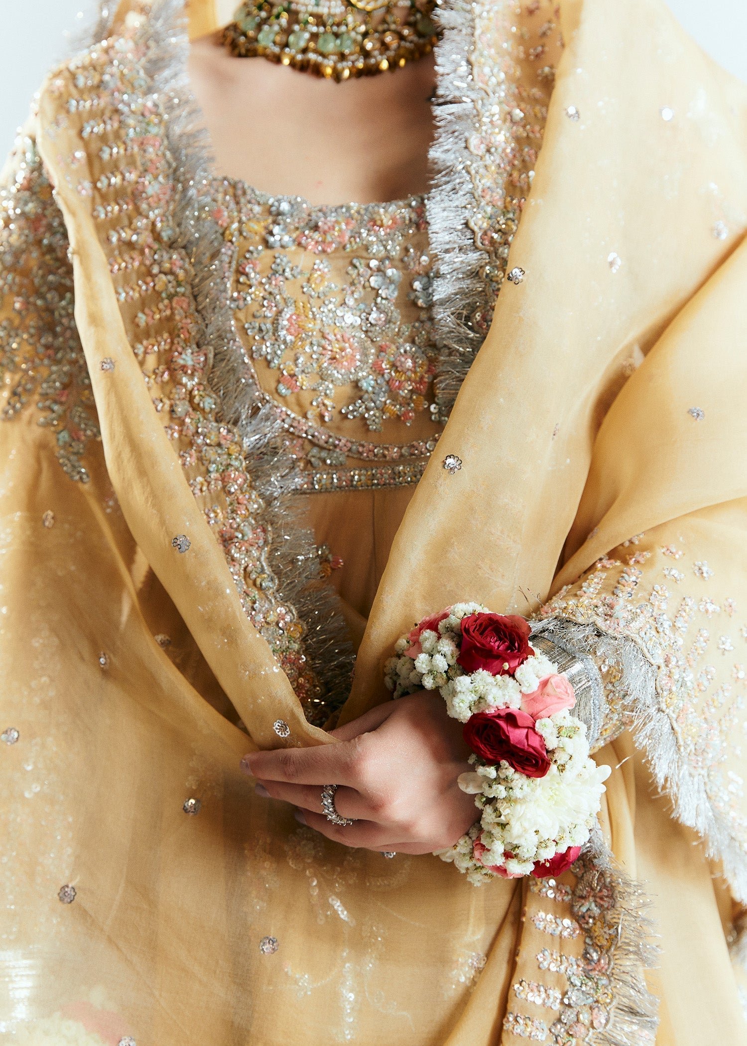 Hussain Rehar Aether Hand Embellished Organza Party Wear Suit - Designer Photoshoot Gallery Angle 7 | IQNAZ Couture