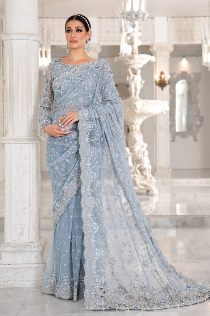 Maria B Embroidered Organza Party Wear Suit - Model Front Look | Pakistani Designer Replica Wholesale | IQNAZ