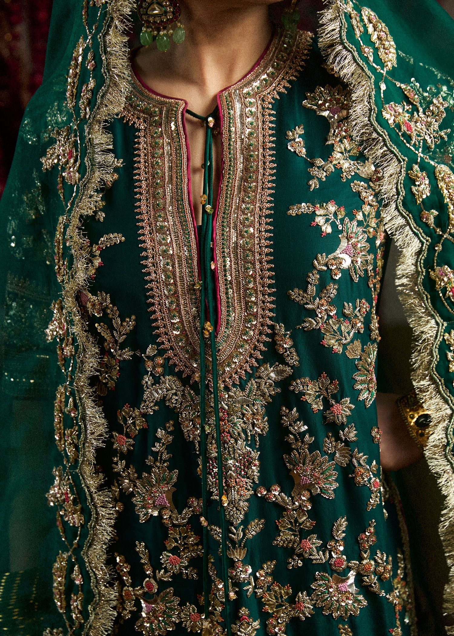 Hussain Rehar Mayle Embroidered Organza Party Wear Suit - Four-Sided Embroidered Dupatta & Pallu Border | IQNAZ