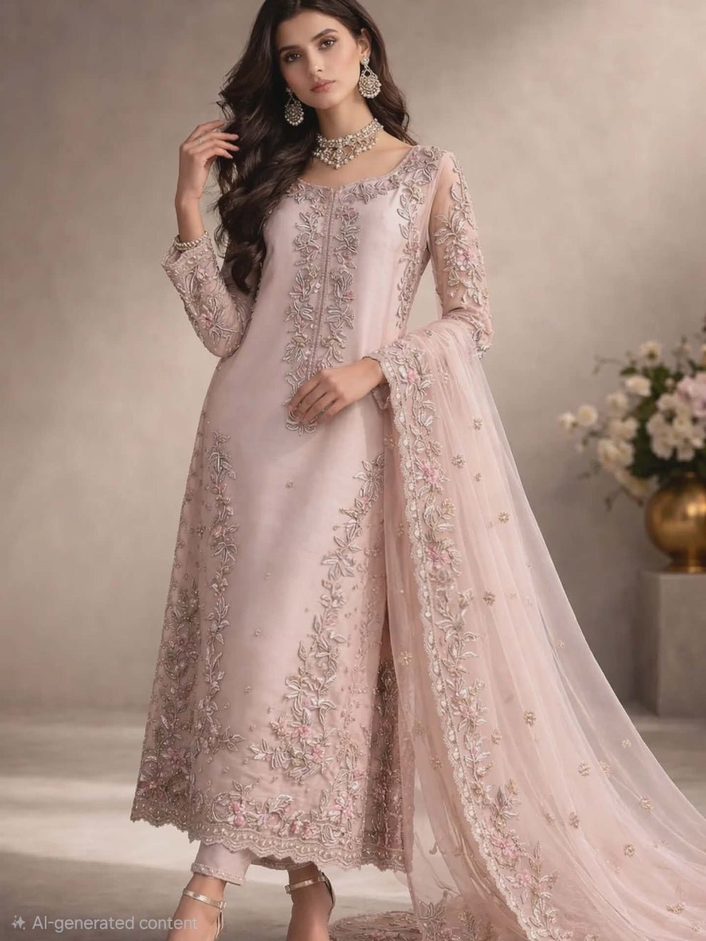 Agha Noor Embroidered Organza Party Wear Suit - Close-Up Hand Embellishment Tilla & Pearl Work | IQNAZ