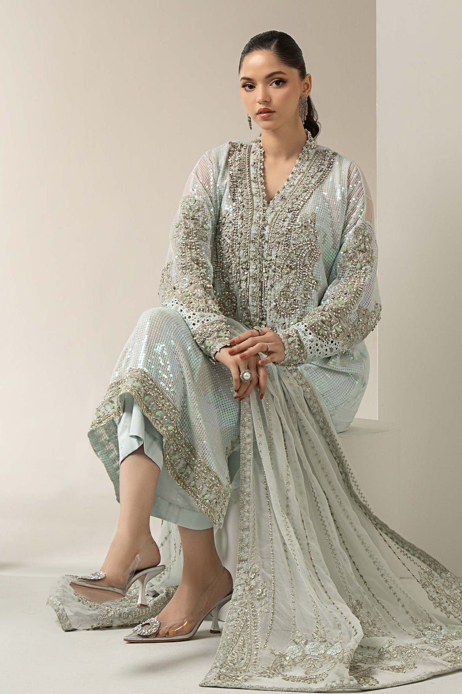Maria B BD-3005 Embroidered Chiffon Party Wear Suit – Photoshoot Angle 6 Maria B BD-3005 Embroidered Chiffon Party Wear Suit - Designer Photoshoot Gallery Angle 6 | IQNAZ Couture