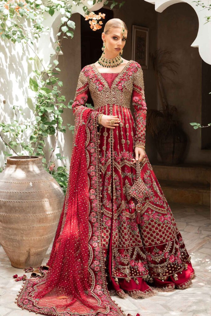 Maria B Shanaar Hand Embellished Organza Party Wear Suit - Model Front Look | Pakistani Designer Replica Wholesale | IQNAZ
