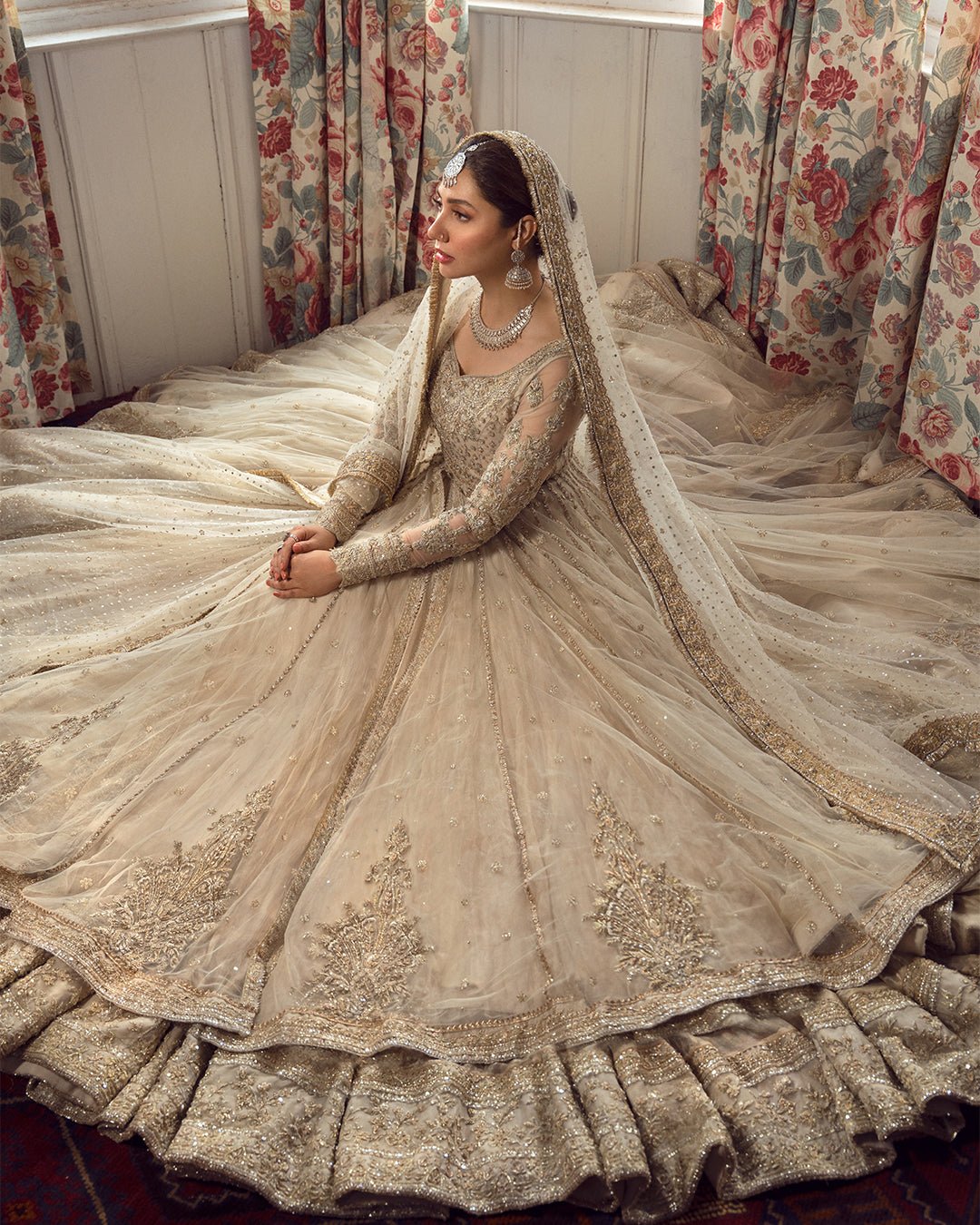 Faiza Saqlain Anamta Hand Embellished Organza Party Wear Suit - Model Front Look | Pakistani Designer Replica Wholesale | IQNAZ