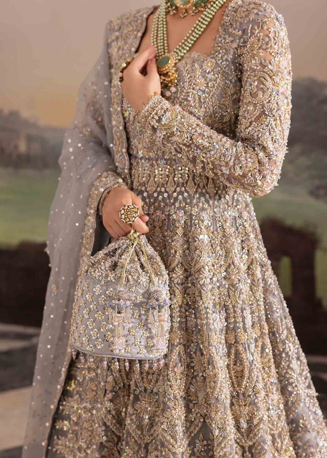 Kanwal Malik Hand Embellished Organza Party Wear Suit - Four-Sided Embroidered Dupatta & Pallu Border | IQNAZ