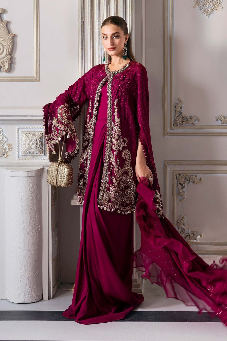 Maria B BD-3003 Embroidered Chiffon Party Wear Suit - Matching Bottom & Trouser Fabric Details | IQNAZ