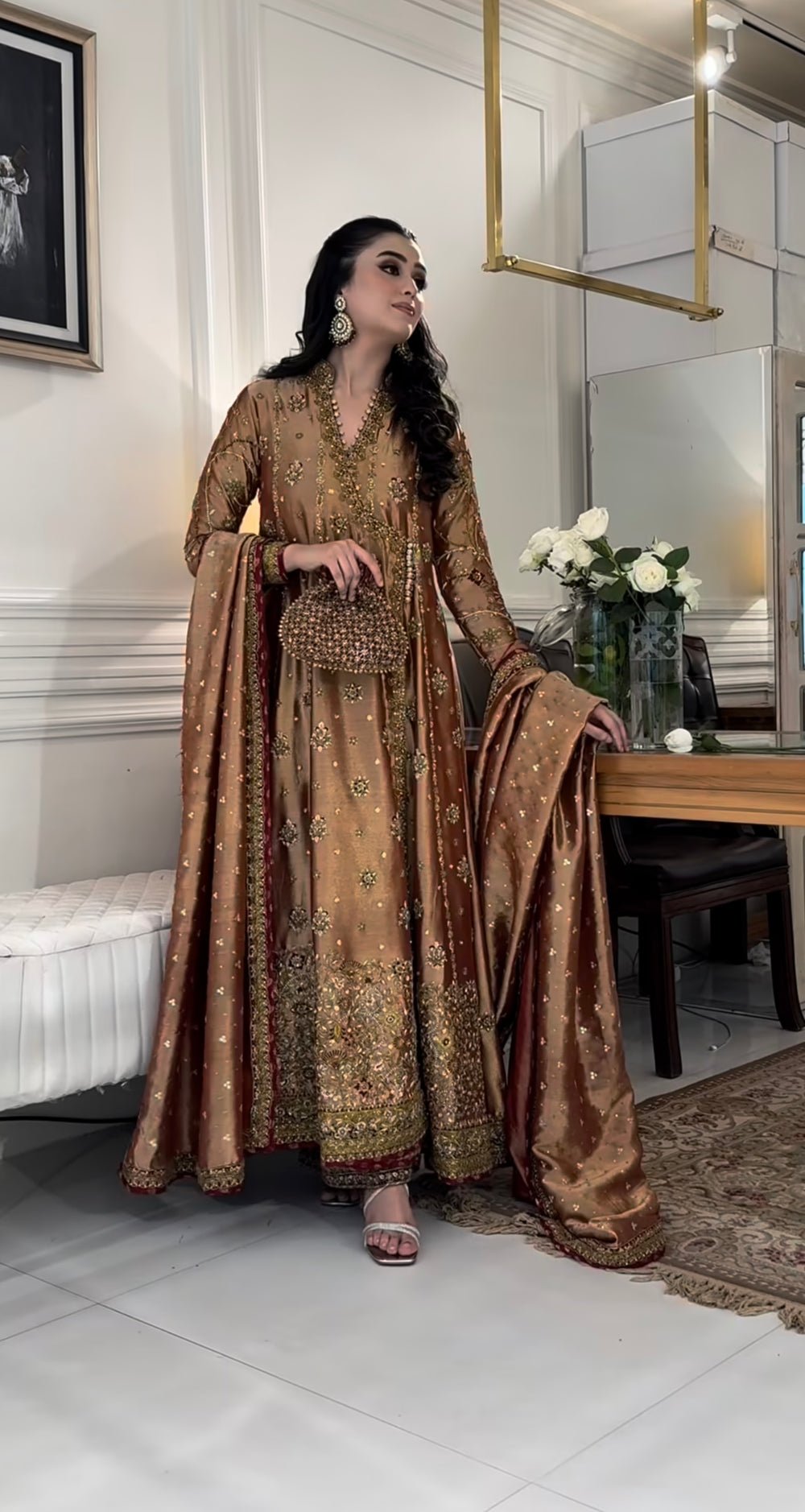 Haris Shakeel Hand Embellished Organza Party Wear Suit - Embroidered Back & Daman Silhouette Detailing | IQNAZ