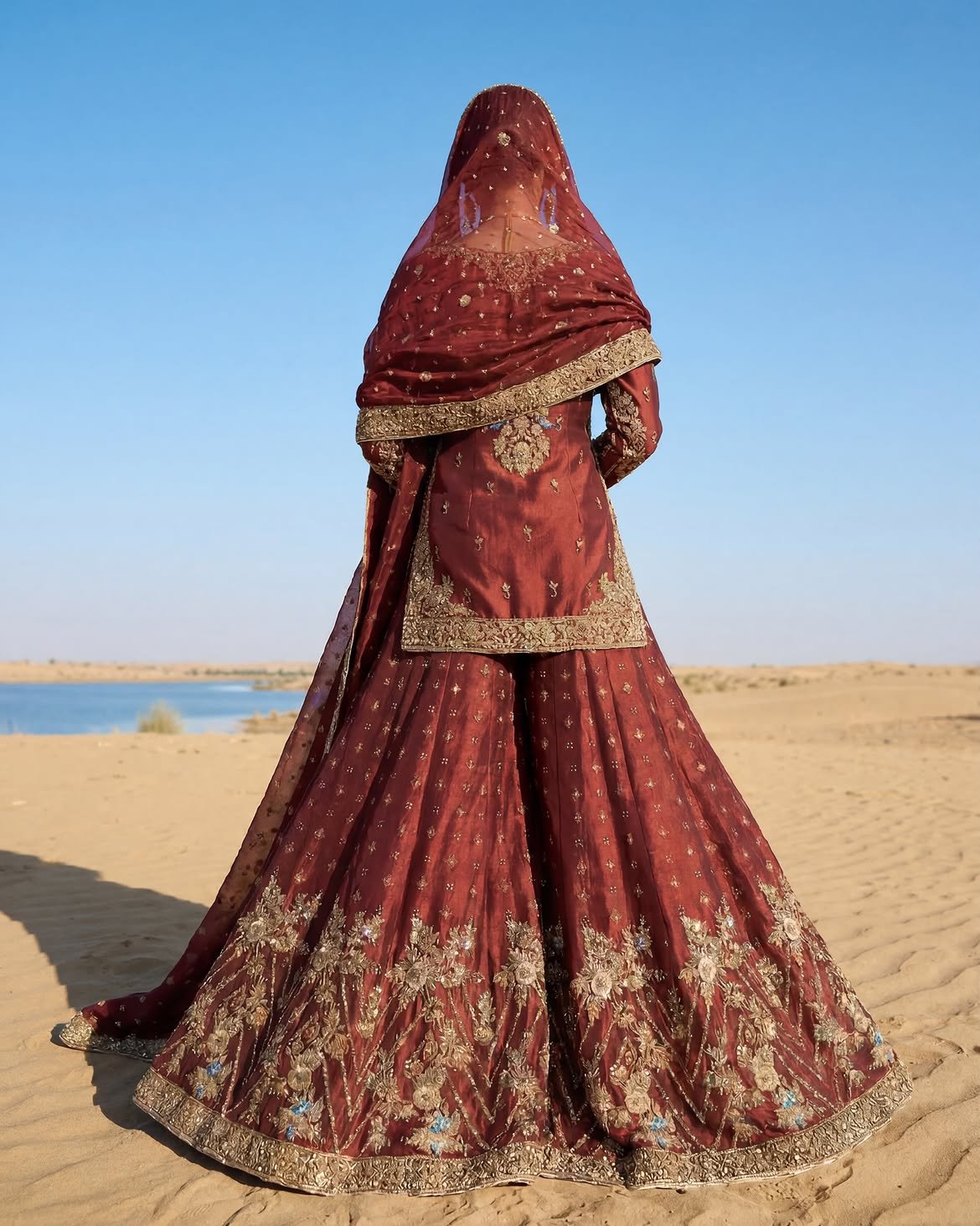 Ahmad Sultan Aethel Hand Embellished Raw Silk Bridal Lehenga - Embroidered Back & Daman Silhouette Detailing | IQNAZ