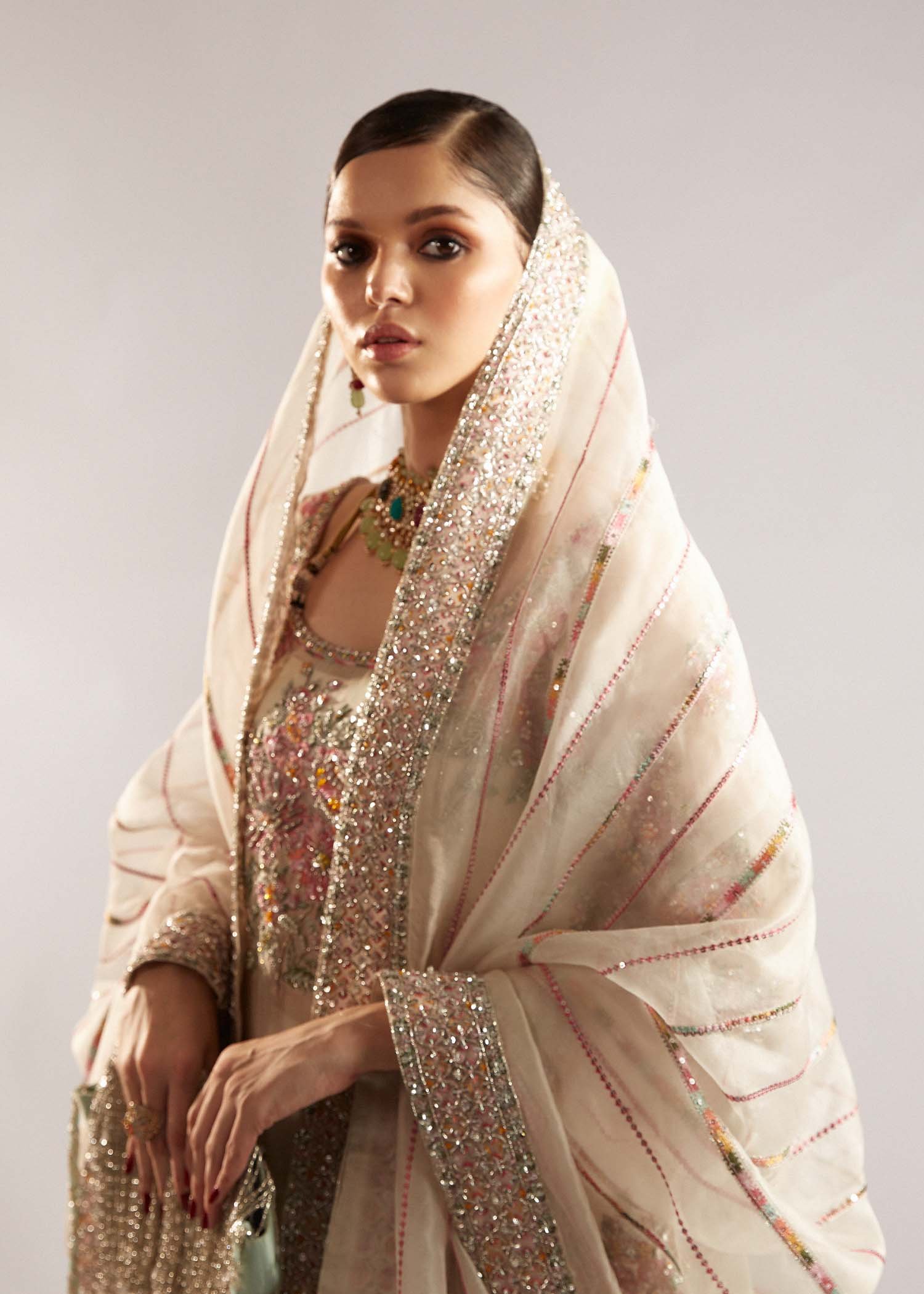 Hussain Rehar Euru Embroidered Organza Party Wear Suit - Matching Bottom & Trouser Fabric Details | IQNAZ