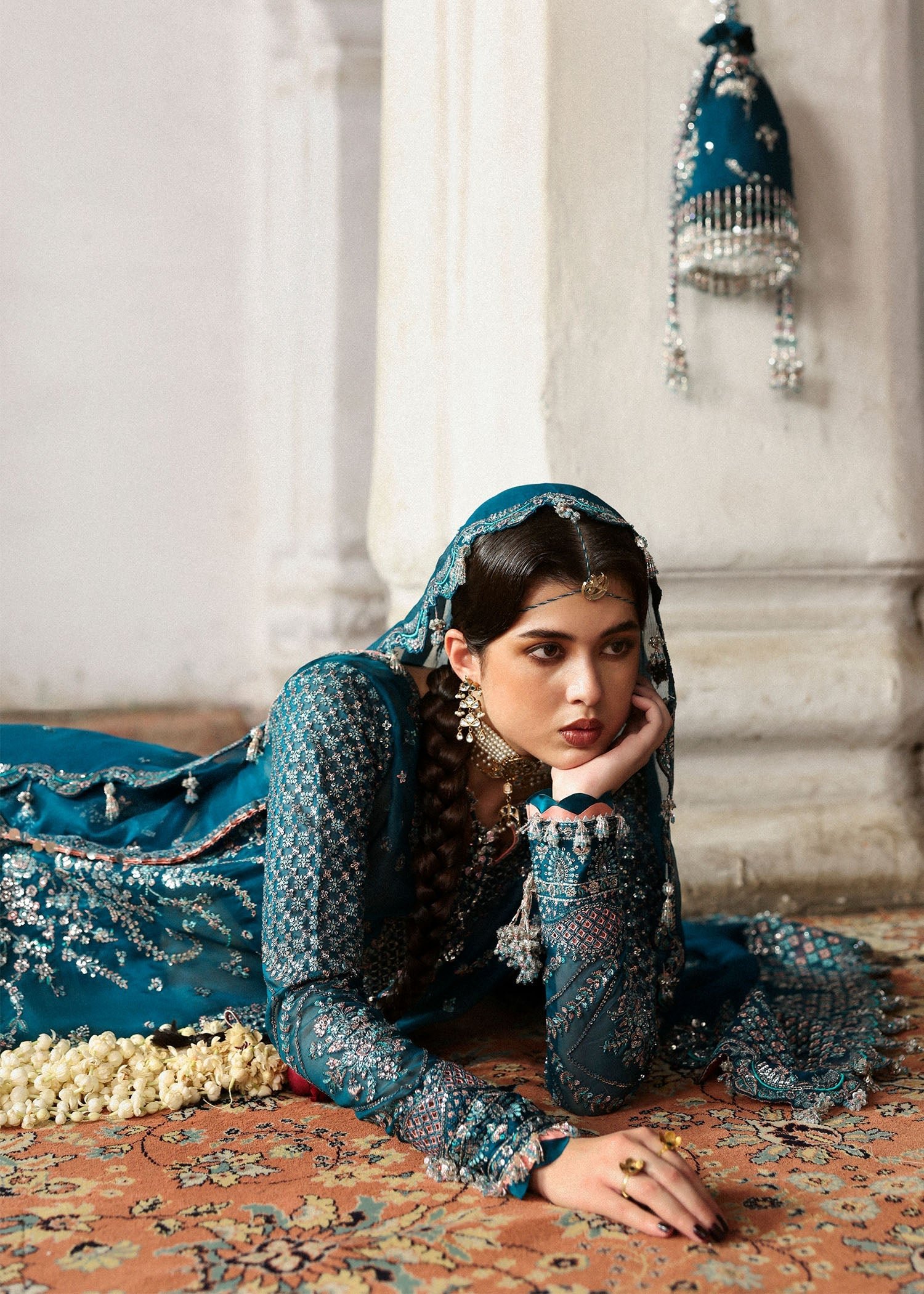 Hussain Rehar Embroidered Organza Party Wear Suit – Back View & Silhouette Hussain Rehar Embroidered Organza Party Wear Suit - Embroidered Back & Daman Silhouette Detailing | IQNAZ