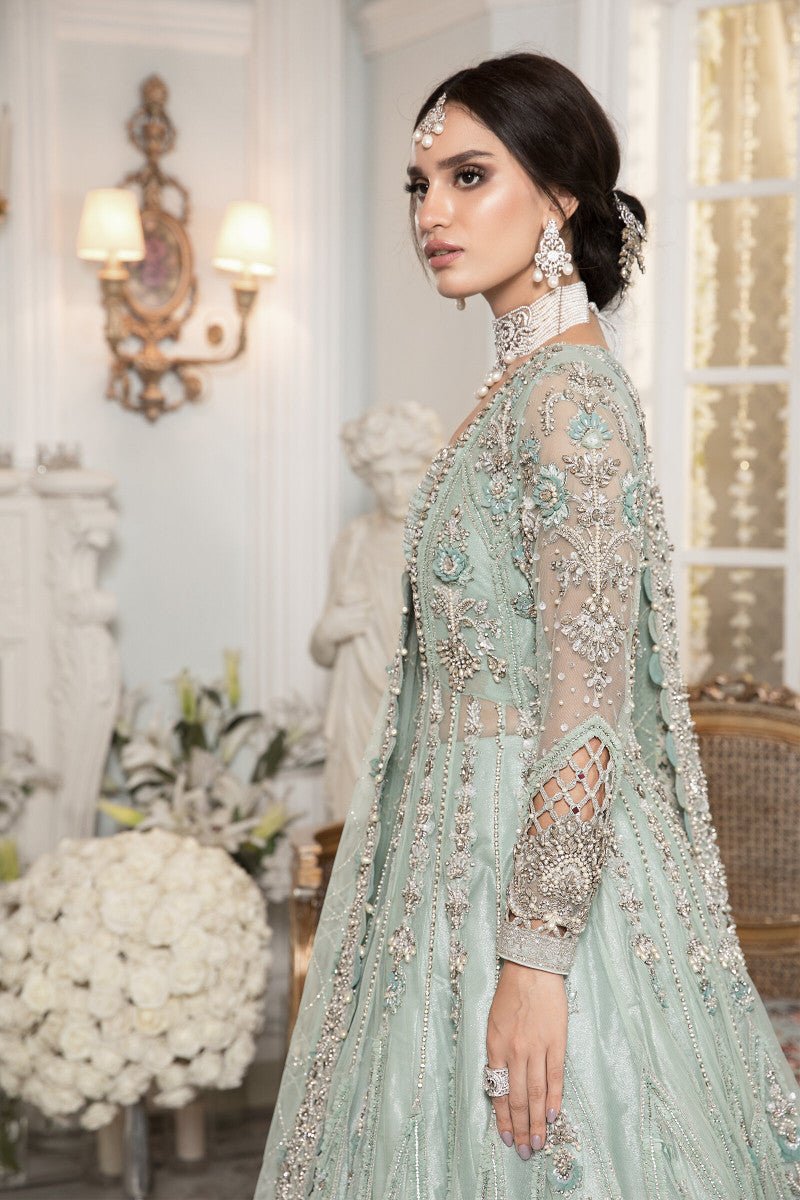 Maria B Hand Embellished Net Party Wear Suit - Four-Sided Embroidered Dupatta & Pallu Border | IQNAZ