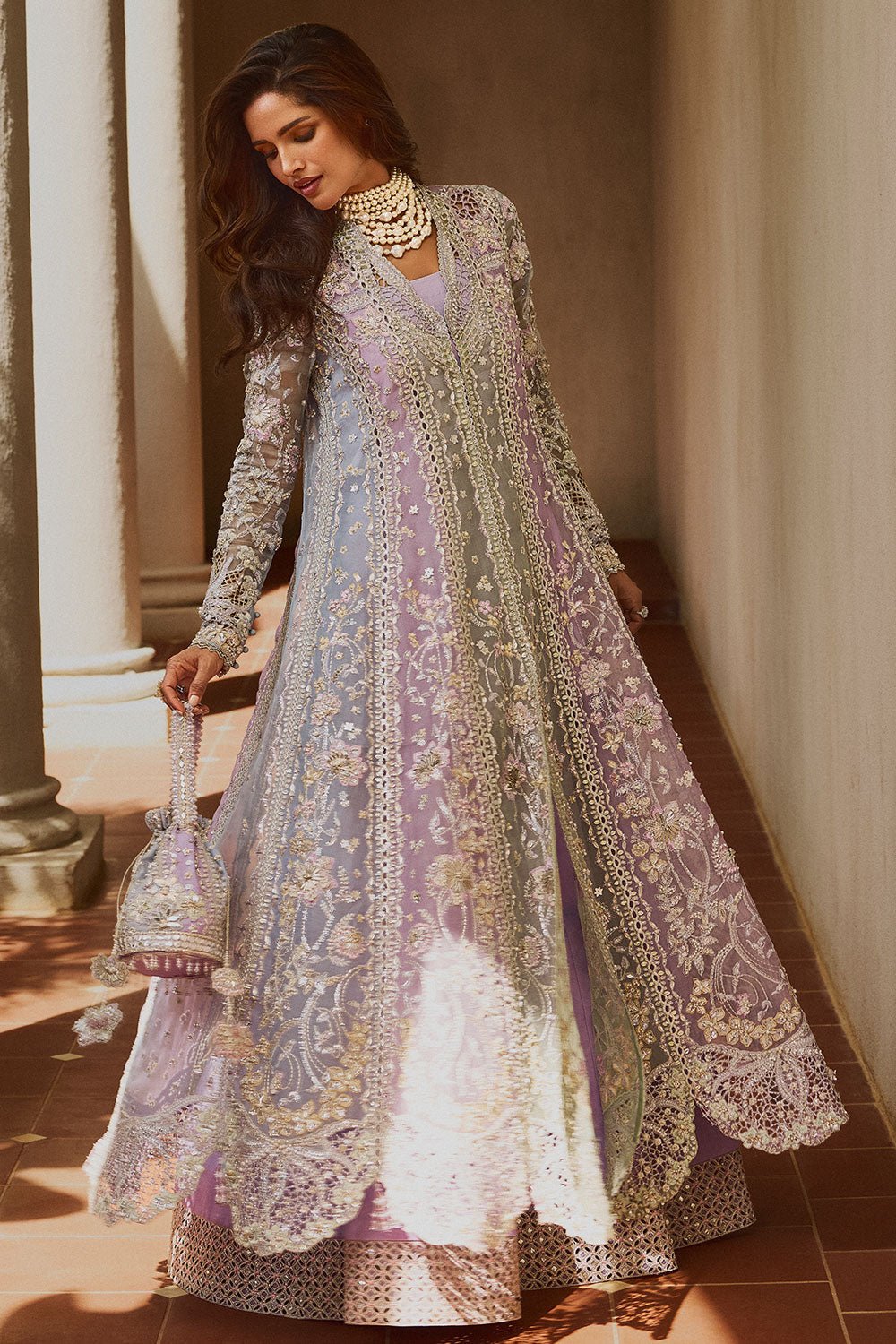 Soraya Orchid Hand Embellished Organza Party Wear Suit - Embroidered Back & Daman Silhouette Detailing | IQNAZ