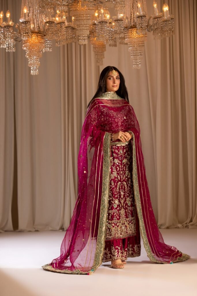 Republic Womens Wear Tabeer Embroidered Organza Party Wear Suit - Model Front Look | Pakistani Designer Replica Wholesale | IQNAZ