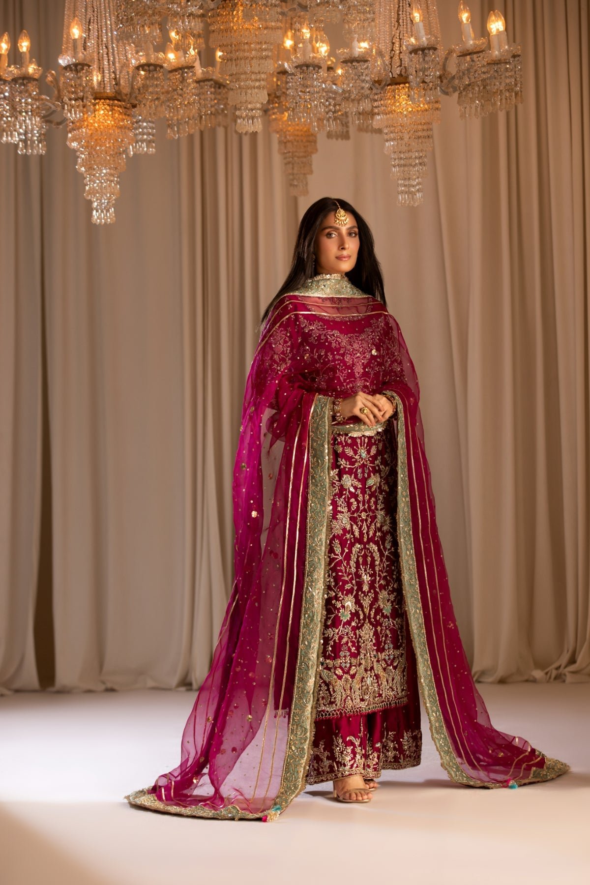 Republic Womens Wear Tabeer Embroidered Organza Party Wear Suit - Model Front Look | Pakistani Designer Replica Wholesale | IQNAZ