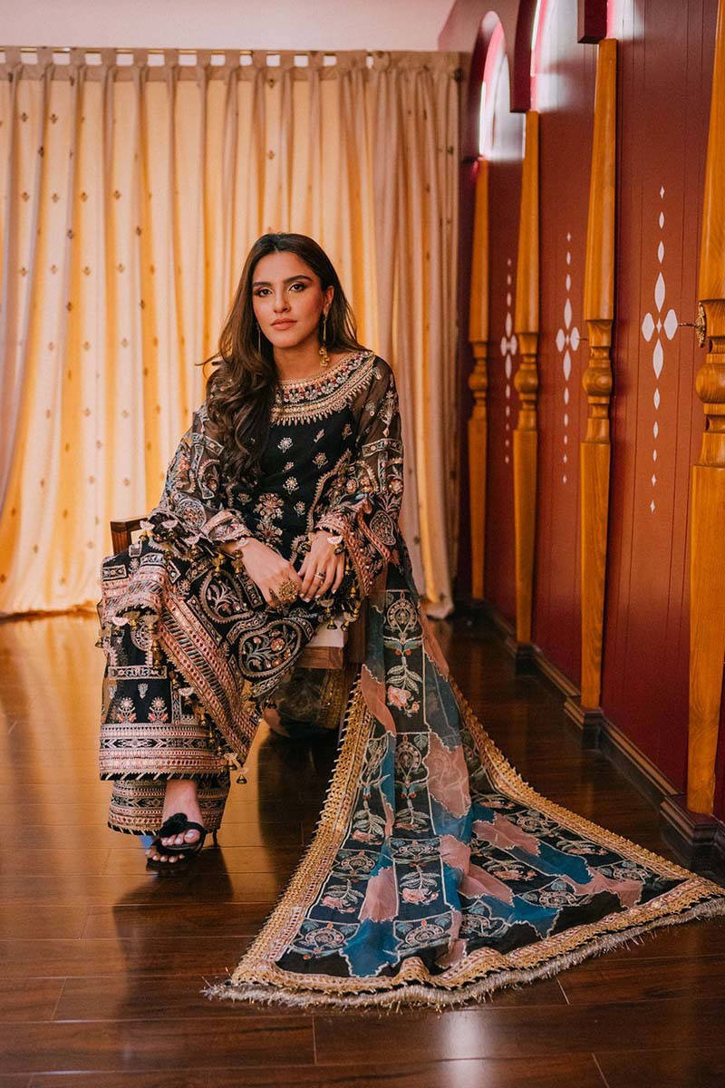 Mohsin Naveed Ranjha Gul Hand Embellished Organza Party Wear Suit - Designer Photoshoot Gallery Angle 9 | IQNAZ Couture