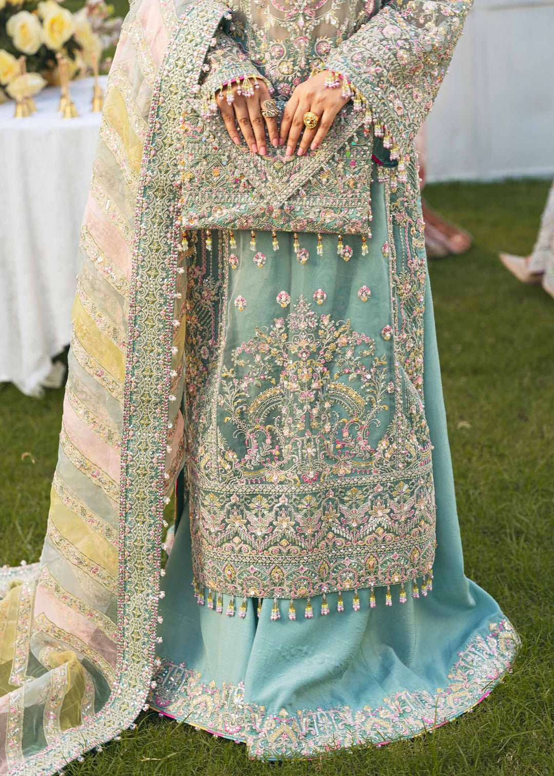 Haris Shakeel Noor Embroidered Organza Party Wear Suit - Designer Photoshoot Gallery Angle 8 | IQNAZ Couture