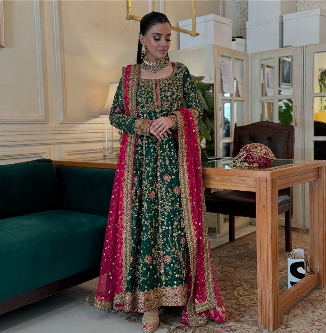 Haris Shakeel Hand Embellished Silk Party Wear Suit - Embroidered Back & Daman Silhouette Detailing | IQNAZ