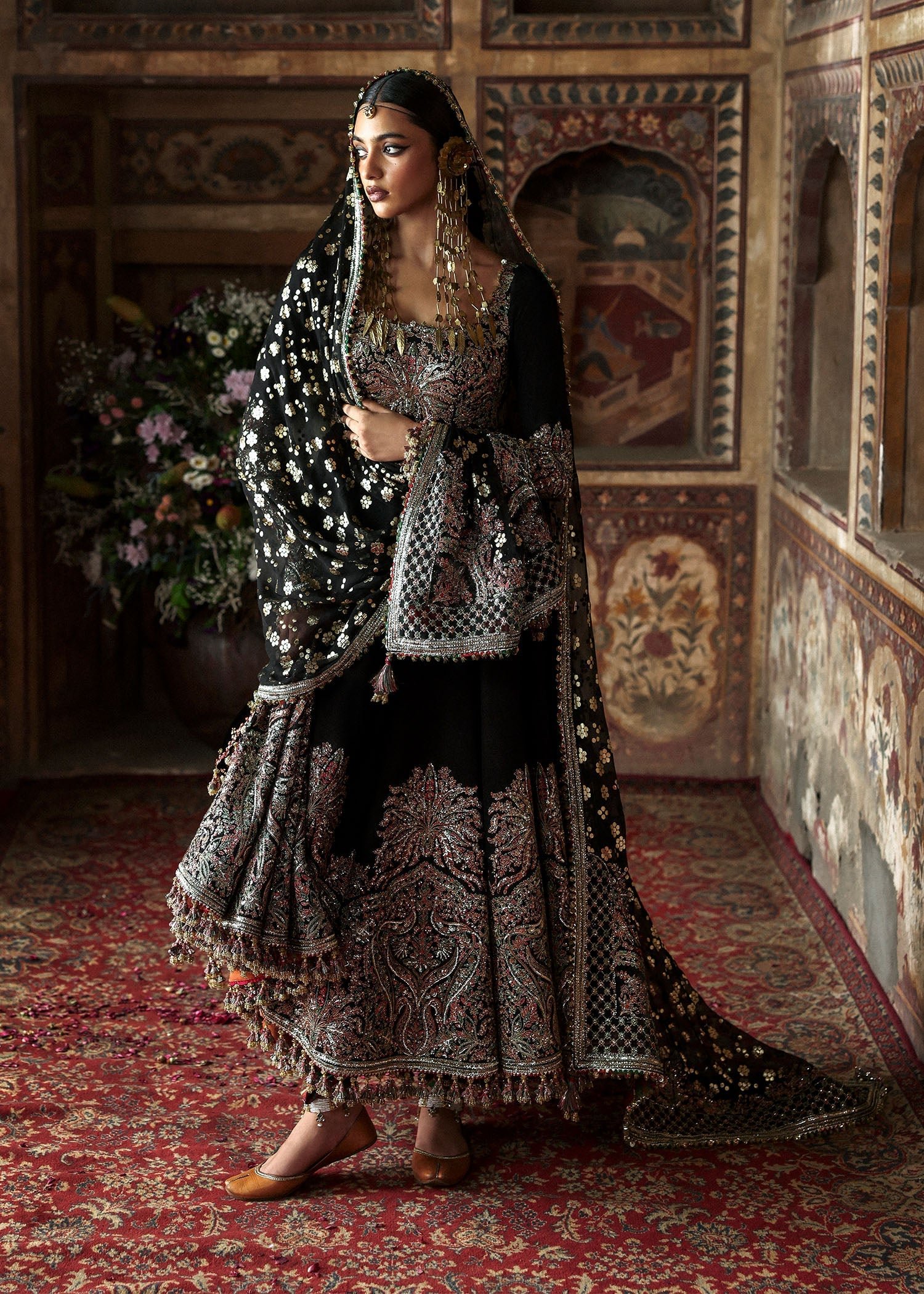 Hussain Rehar Embroidered Chiffon Party Wear Suit - Model Front Look | Pakistani Designer Replica Wholesale | IQNAZ