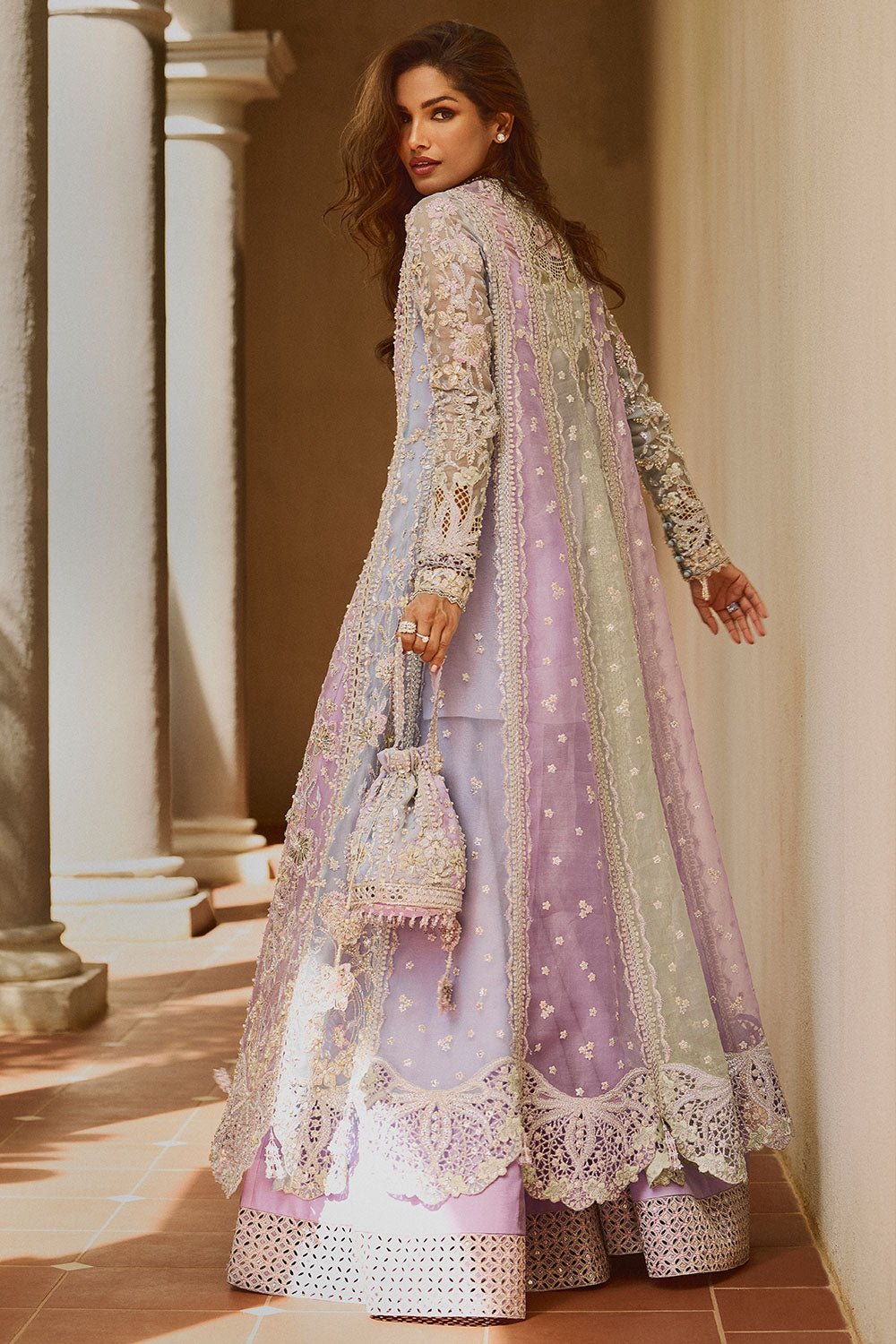 Soraya Orchid Hand Embellished Organza Party Wear Suit - Close-Up Hand Embellishment Tilla & Pearl Work | IQNAZ