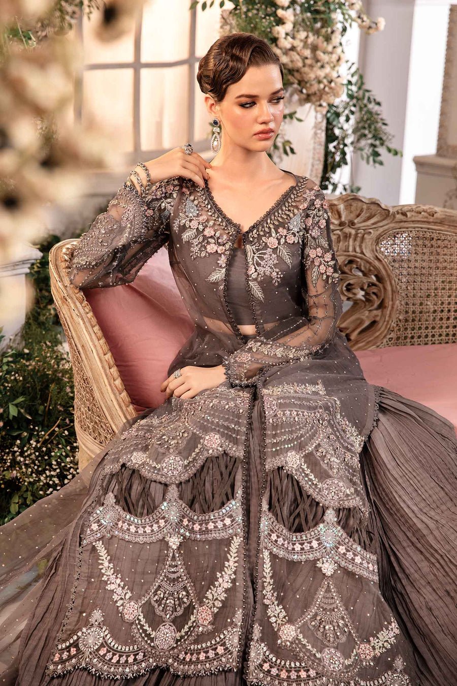 Maria B BD-2902 Hand Embellished Organza Party Wear Suit - Designer Photoshoot Gallery Angle 8 | IQNAZ Couture