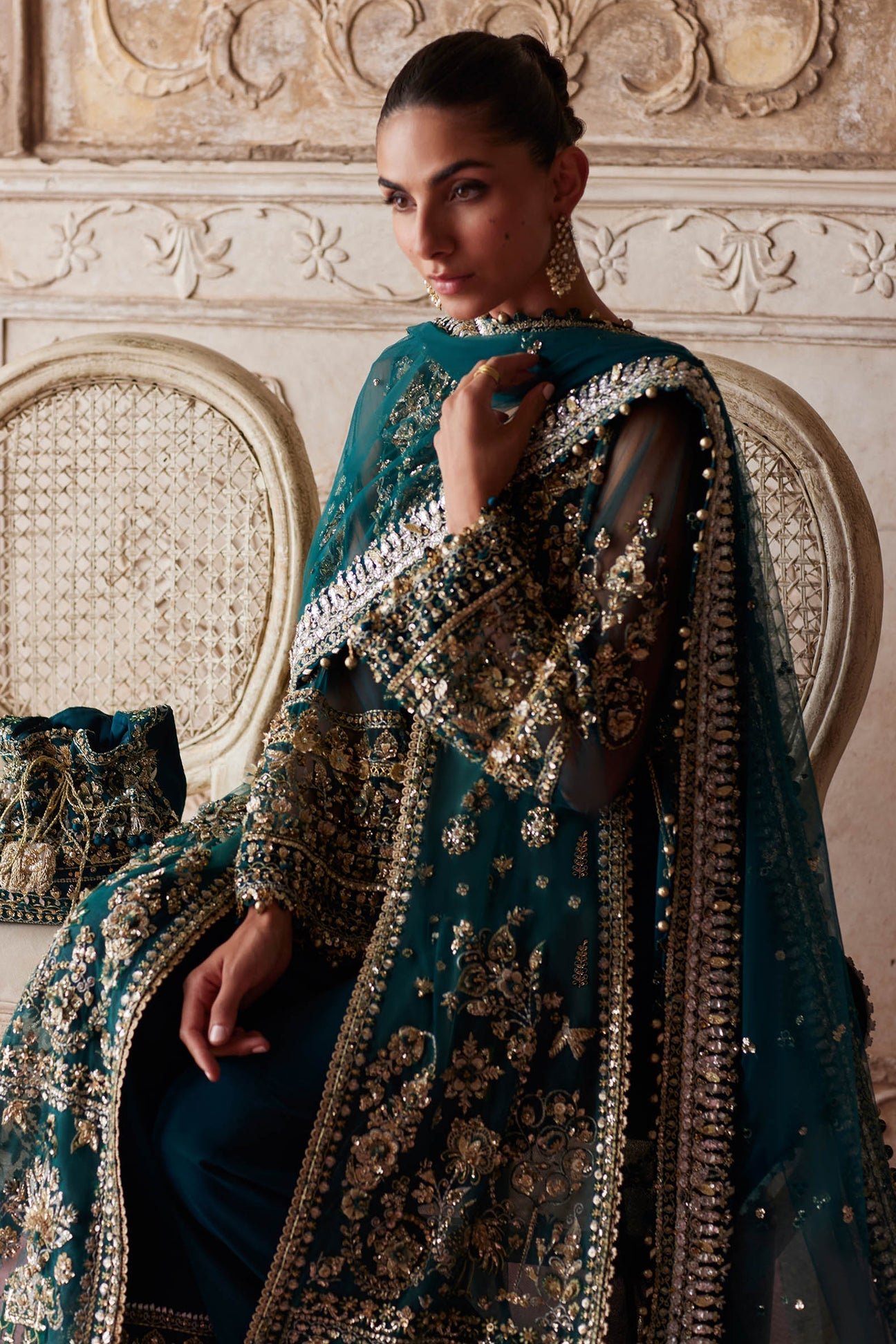 Zaha Aylin Hand Embellished Net Formal Frock - Designer Photoshoot Gallery Angle 6 | IQNAZ Couture