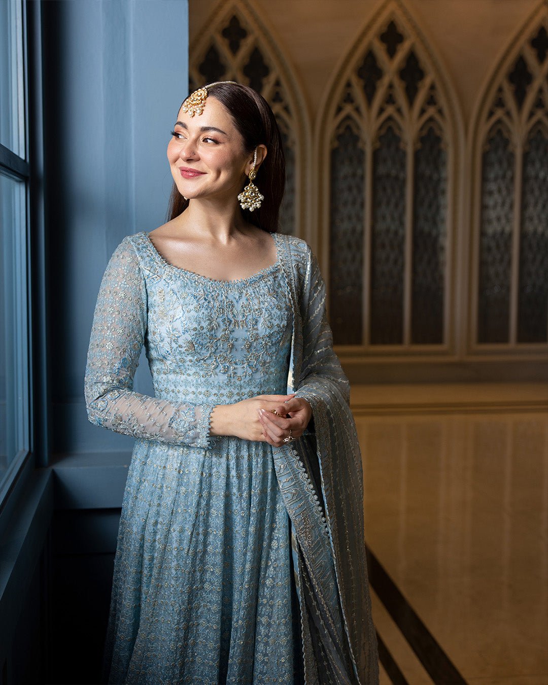 Faiza Saqlain Miyah Hand Embellished Organza Party Wear Suit - Designer Photoshoot Gallery Angle 8 | IQNAZ Couture