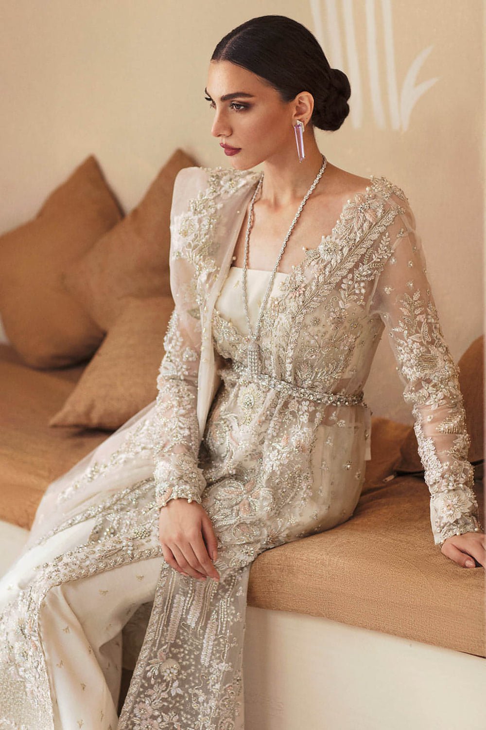 Soraya Anya Hand Embellished Net Bridal Maxi - Matching Bottom & Trouser Fabric Details | IQNAZ