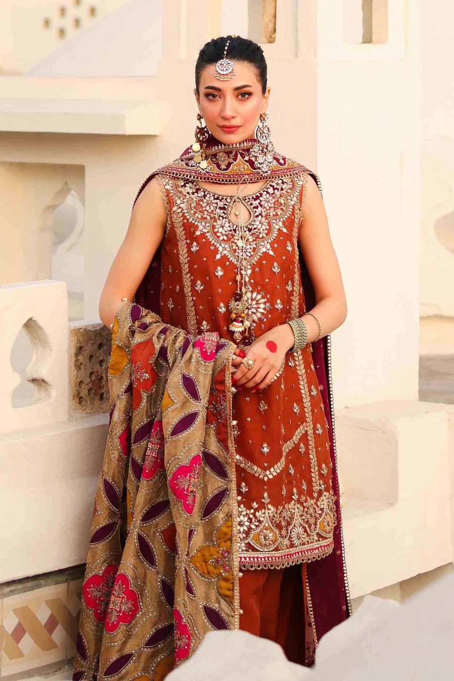 Maria B Embroidered Organza Party Wear Suit - Four-Sided Embroidered Dupatta & Pallu Border | IQNAZ