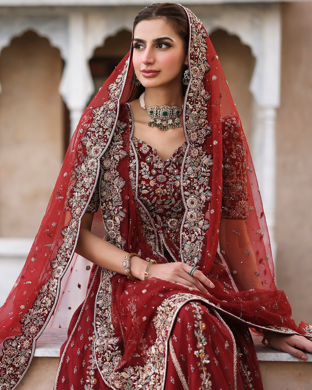 Faiza Saqlain Hand Embellished Silk Party Wear Suit – Dupatta & Border Detailing Faiza Saqlain Hand Embellished Silk Party Wear Suit - Four-Sided Embroidered Dupatta & Pallu Border | IQNAZ