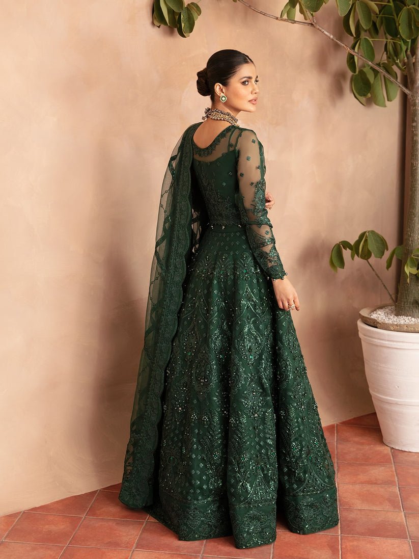 Mushq Aurora Gl Embroidered Organza Party Wear Suit - Embroidered Back & Daman Silhouette Detailing | IQNAZ