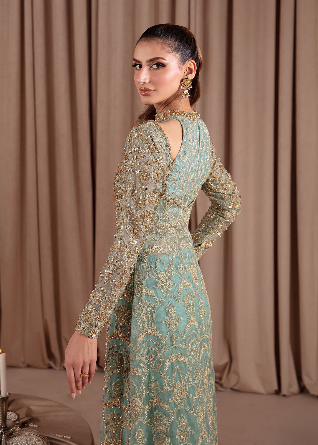 Kanwal Malik Aquamarine Embroidered Organza Party Wear Suit - Designer Photoshoot Gallery Angle 8 | IQNAZ Couture