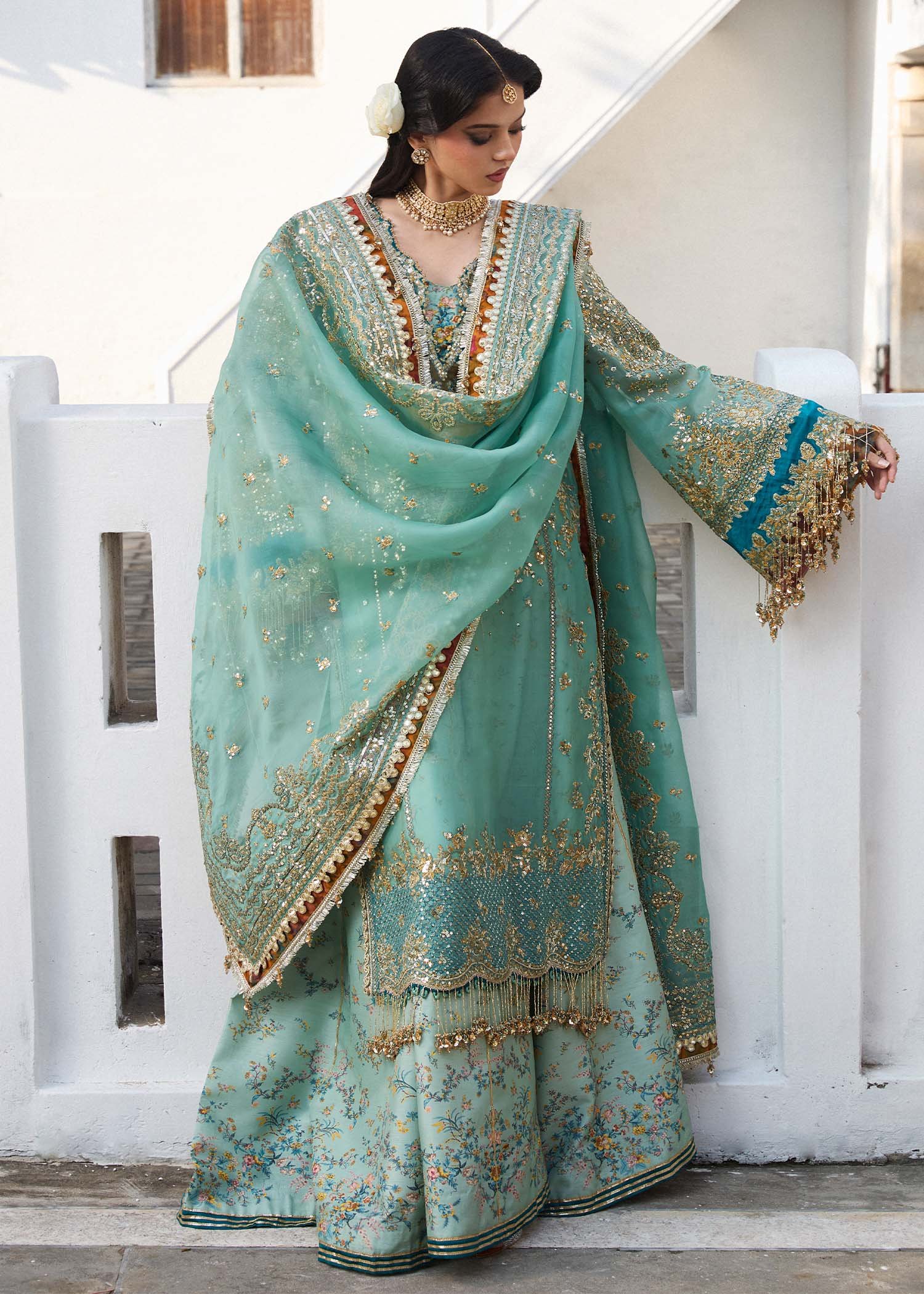 Hussain Rehar Embroidered Organza Party Wear Suit – Photoshoot Angle 6 Hussain Rehar Embroidered Organza Party Wear Suit - Designer Photoshoot Gallery Angle 6 | IQNAZ Couture