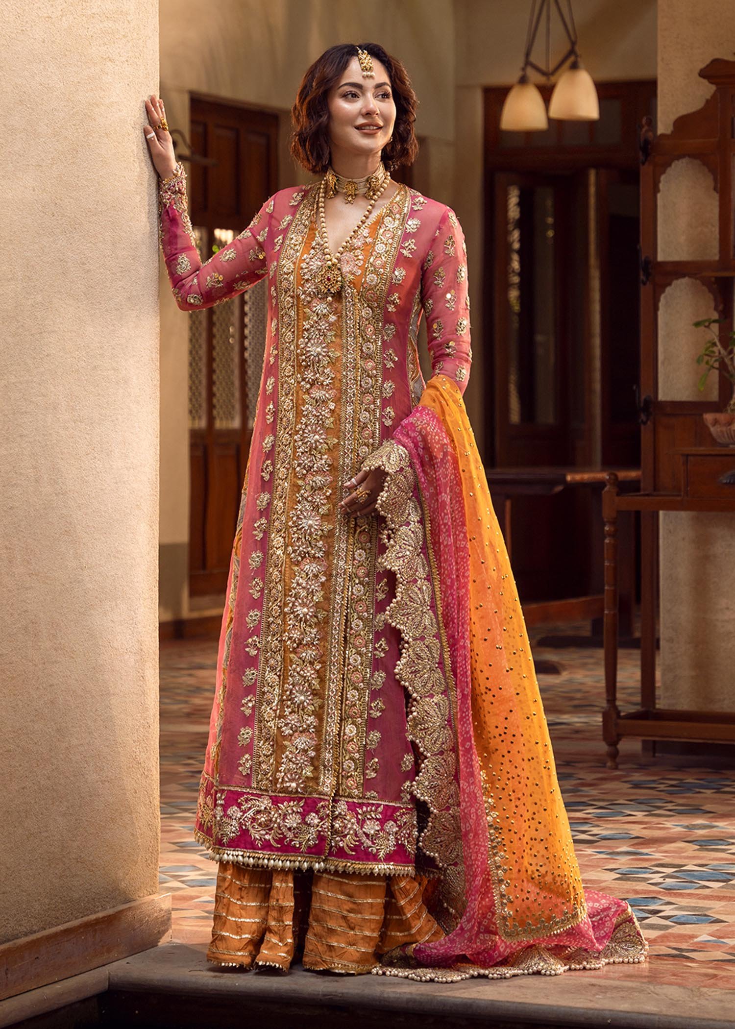 Crimson Mehndi Galore Embroidered Organza Party Wear Suit – Embroidery & Handwork Detail Crimson Mehndi Galore Embroidered Organza Party Wear Suit - Close-Up Hand Embellishment Tilla & Pearl Work | IQNAZ