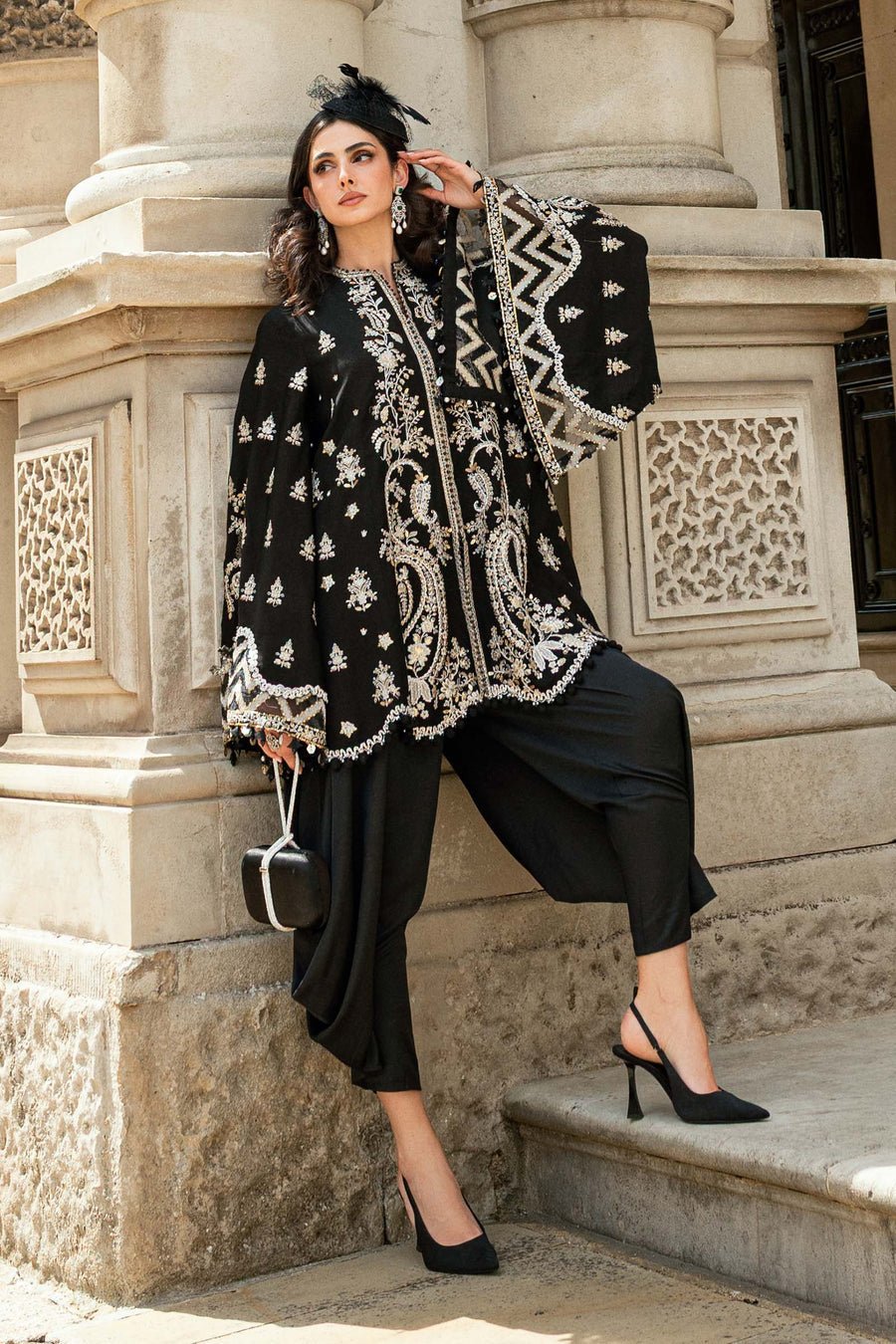 Maria B Embroidered Silk Party Wear Suit - Designer Photoshoot Gallery Angle 10 | IQNAZ Couture