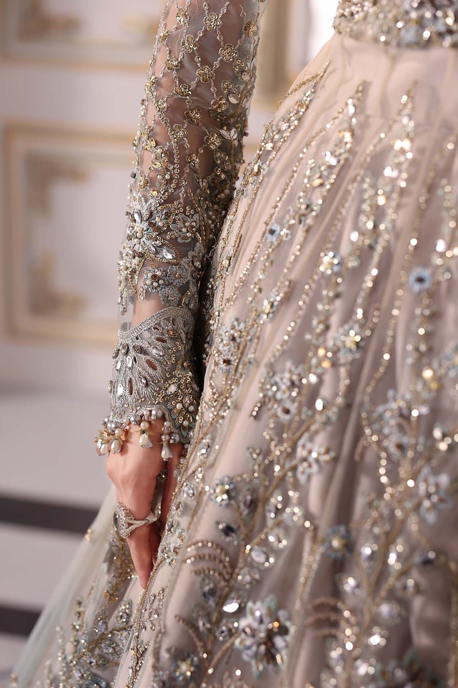 Maria B BD-3002 Hand Embellished Net Flared Suit – Photoshoot Angle 9 Maria B BD-3002 Hand Embellished Net Flared Suit - Designer Photoshoot Gallery Angle 9 | IQNAZ Couture