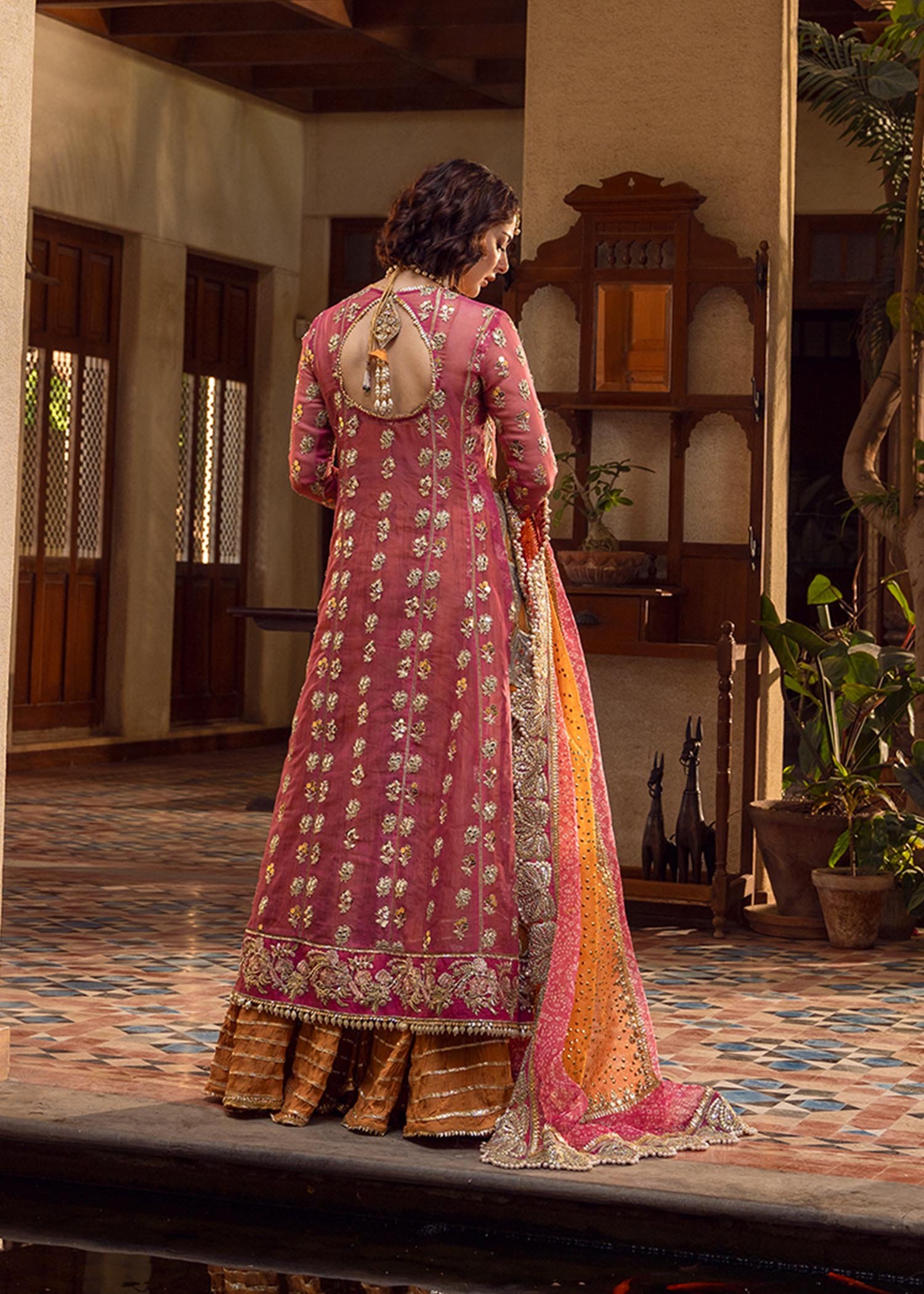 Crimson Mehndi Galore Embroidered Organza Party Wear Suit – Photoshoot Angle 8 Crimson Mehndi Galore Embroidered Organza Party Wear Suit - Designer Photoshoot Gallery Angle 8 | IQNAZ Couture