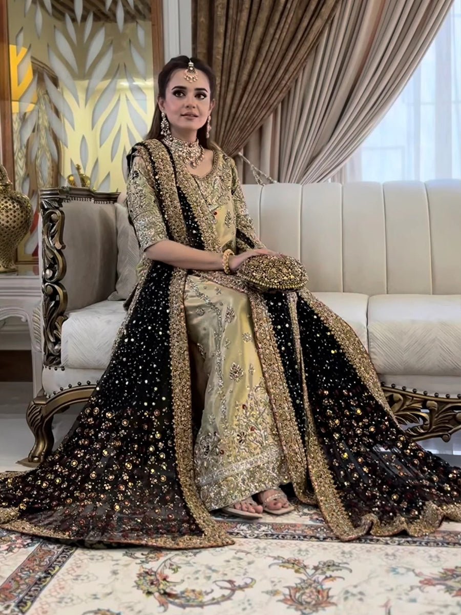 Haris Shakeel Embroidered Silk Party Wear Suit - Embroidered Back & Daman Silhouette Detailing | IQNAZ