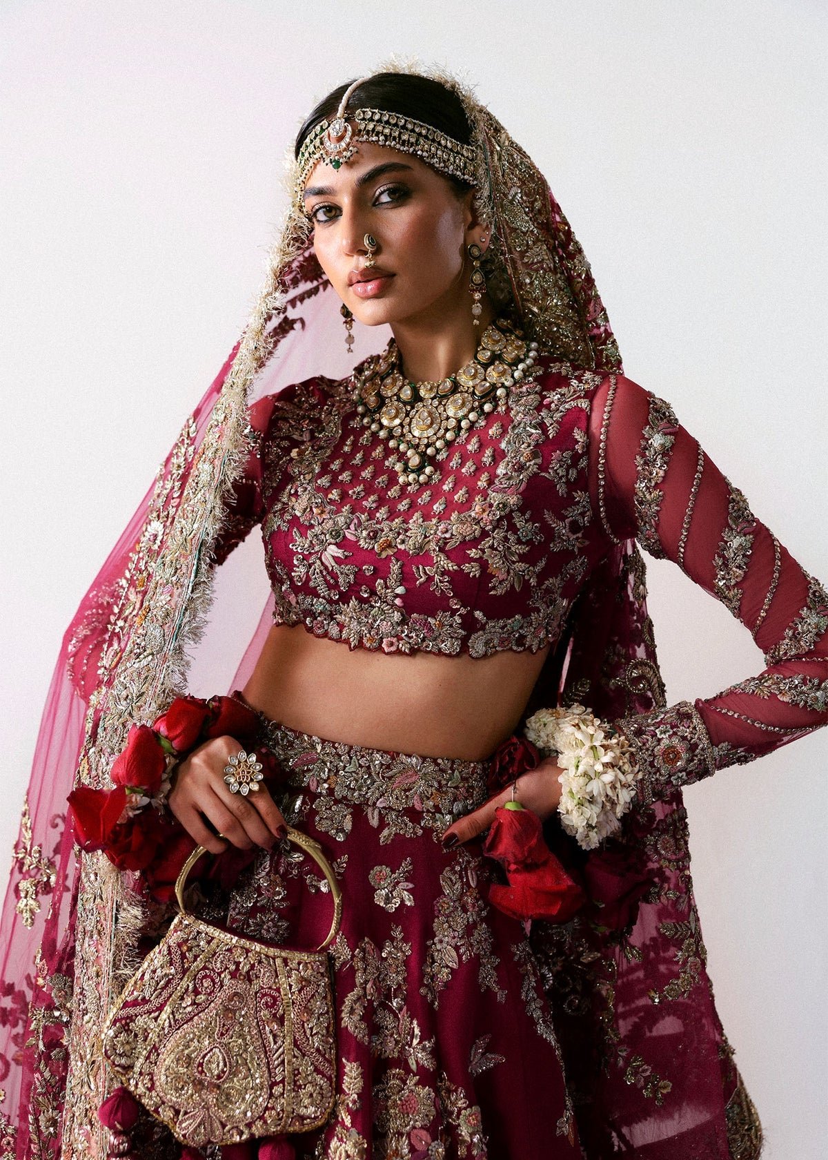 Hussain Rehar Hand Embellished Net Party Wear Suit - Embroidered Back & Daman Silhouette Detailing | IQNAZ