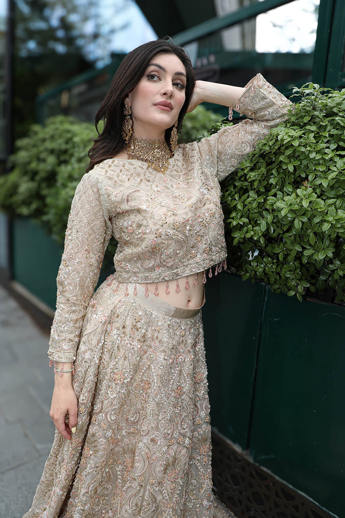 Mohsin Naveed Ranjha Emran Kaxhif Hand Embellished Organza Party Wear Suit – Back View & Silhouette Mohsin Naveed Ranjha Emran Kaxhif Hand Embellished Organza Party Wear Suit - Embroidered Back & Daman Silhouette Detailing | IQNAZ