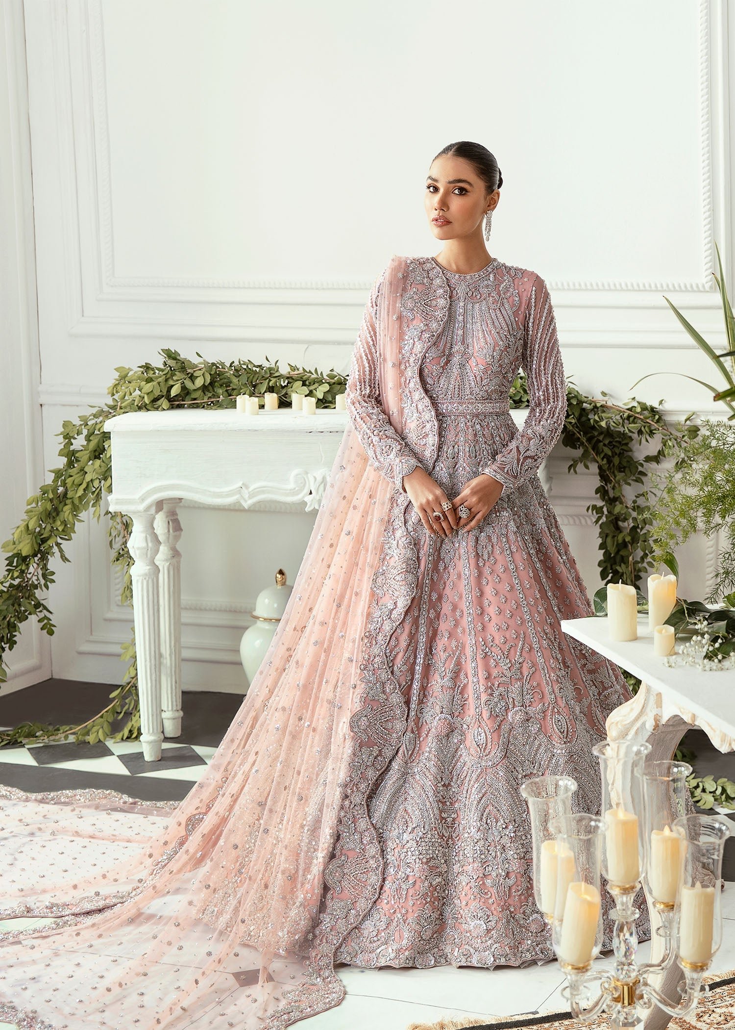 Akbar Aslam Hand Embellished Organza Party Wear Suit – Embroidery & Handwork Detail Akbar Aslam Hand Embellished Organza Party Wear Suit - Close-Up Hand Embellishment Tilla & Pearl Work | IQNAZ