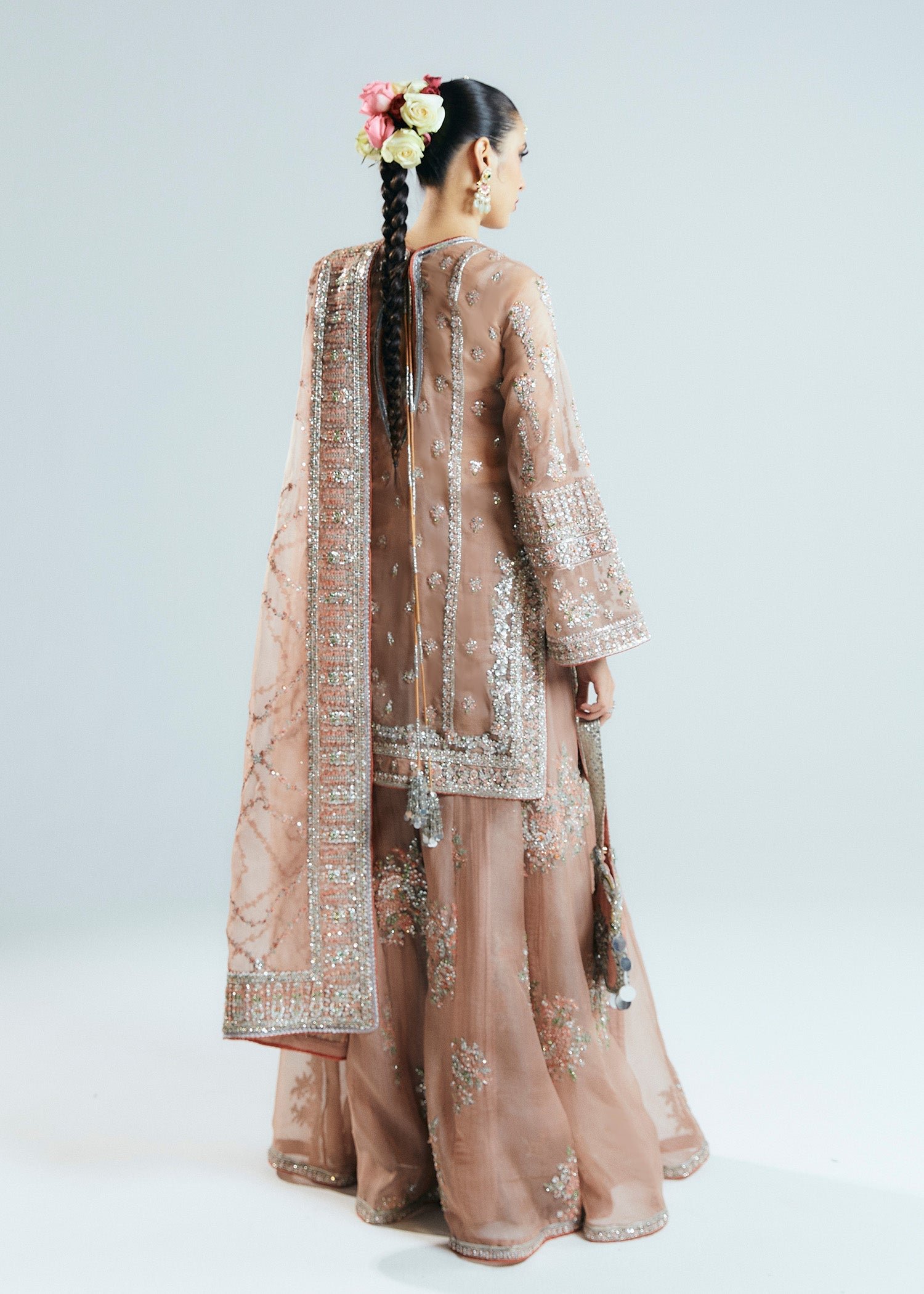 Hussain Rehar Dune Embroidered Organza Party Wear Suit - Designer Photoshoot Gallery Angle 6 | IQNAZ Couture