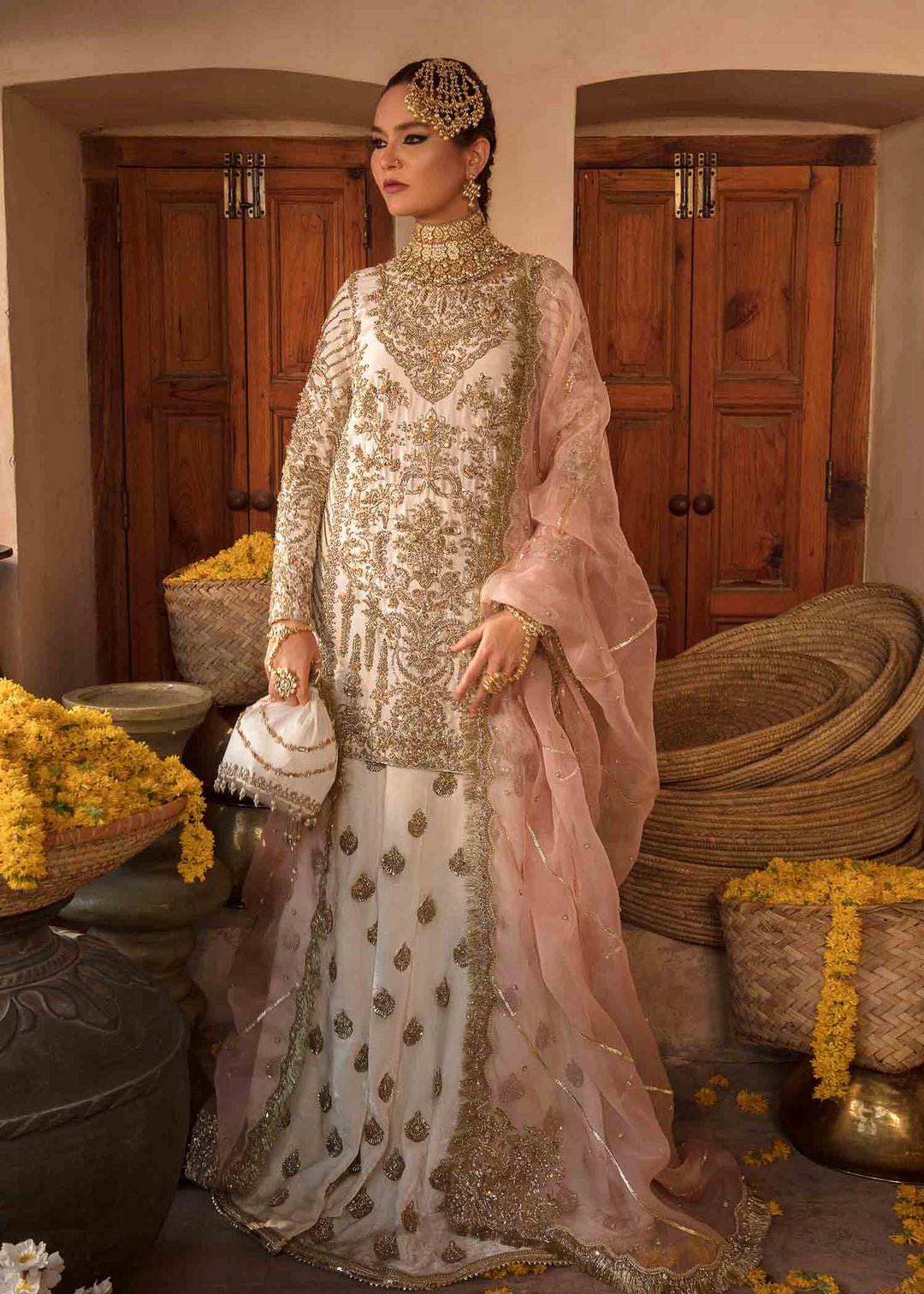 Kanwal Malik Nargis Hand Embellished Organza Formal Frock - Model Front Look | Pakistani Designer Replica Wholesale | IQNAZ