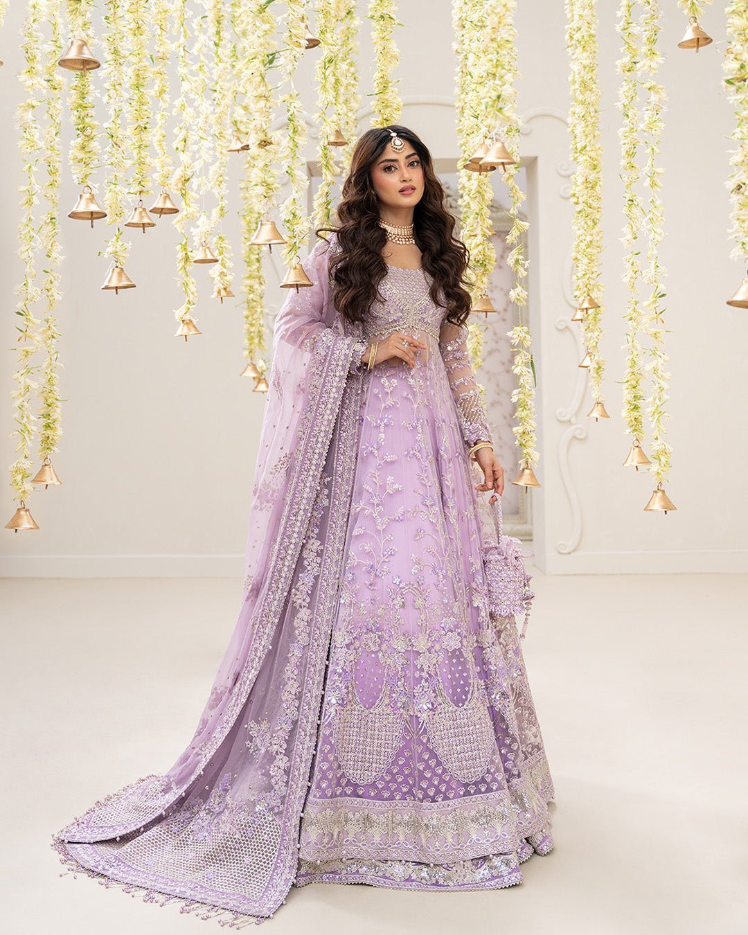 Faiza Saqlain Pinar Embroidered Chiffon Party Wear Suit - Model Front Look | Pakistani Designer Replica Wholesale | IQNAZ