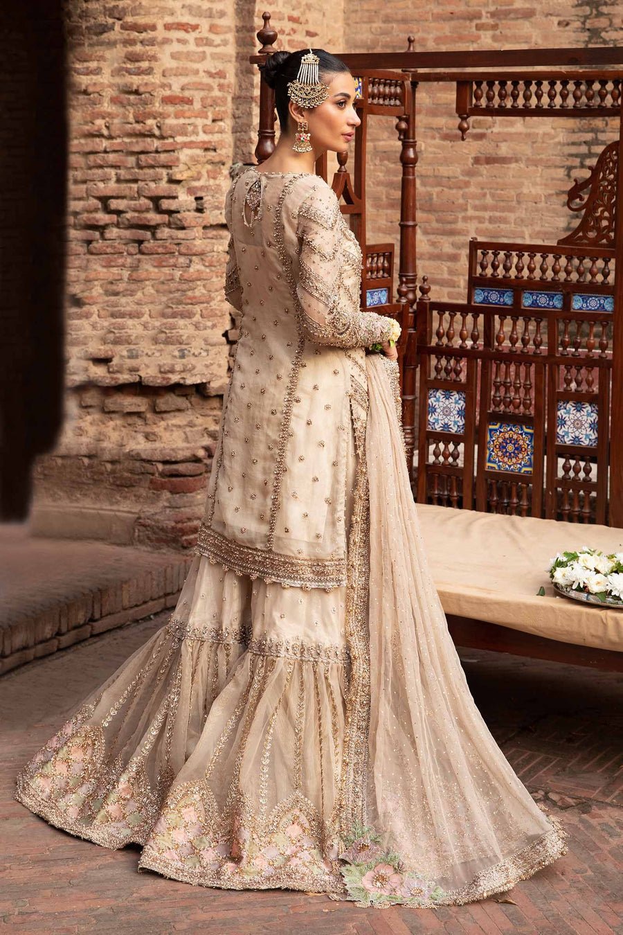 Maria B Ishtar Embroidered Organza Party Wear Suit - Matching Bottom & Trouser Fabric Details | IQNAZ