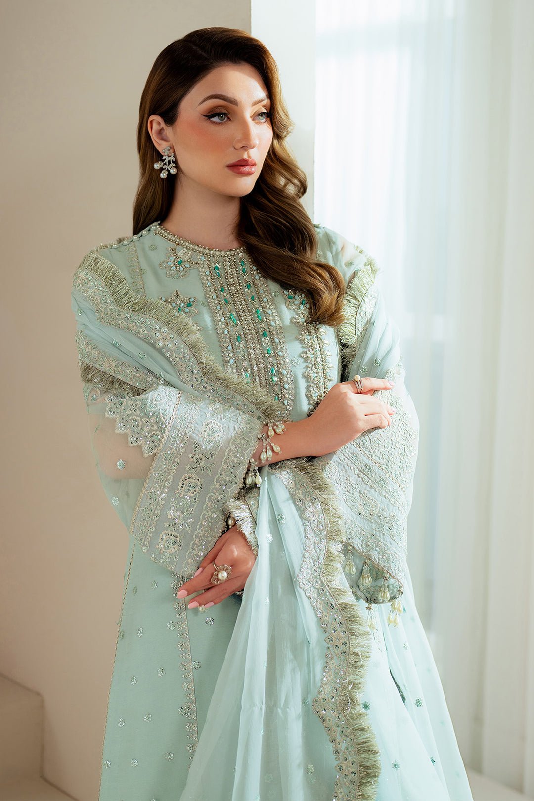 Alizeh Orla Embroidered Chiffon Party Wear Suit - Designer Photoshoot Gallery Angle 6 | IQNAZ Couture